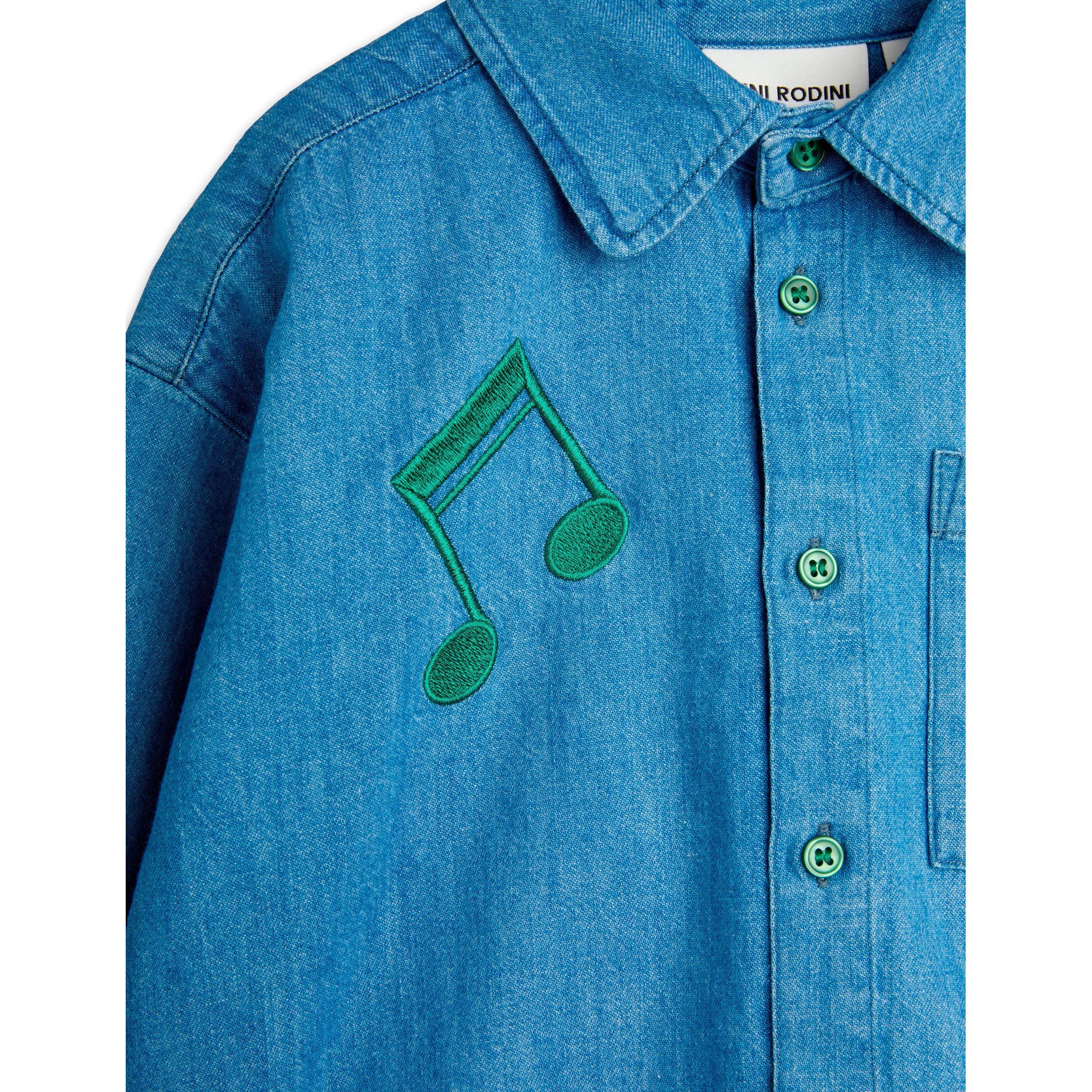 Mini Rodini Blue Note Embroidered Denim Shirt - Image 2