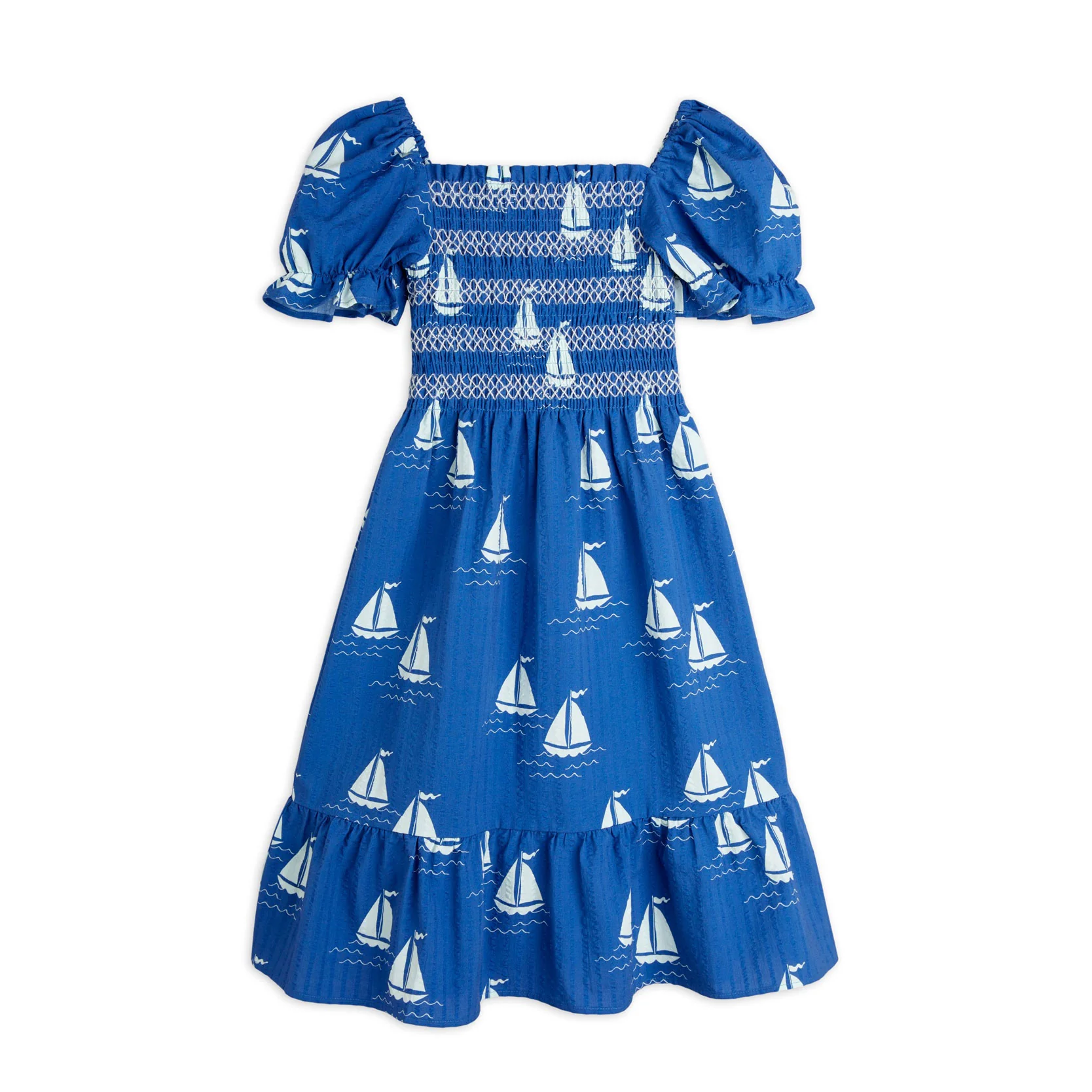 Mini Rodini Blue Sailing Boats Woven Smock Dress