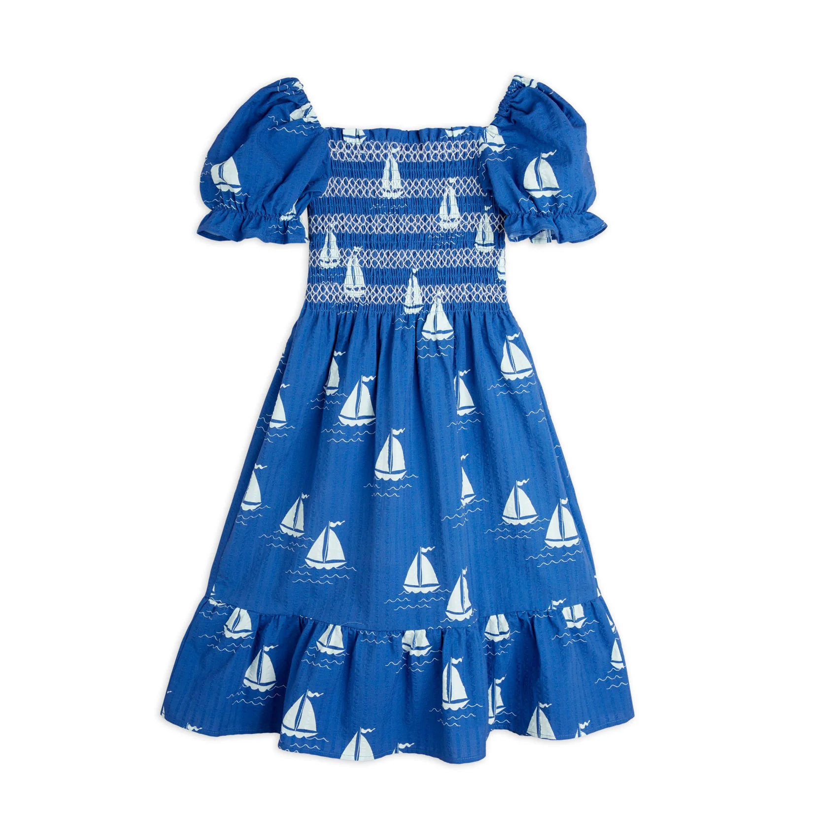 Mini Rodini Blue Sailing Boats Woven Smock Dress - Image 2