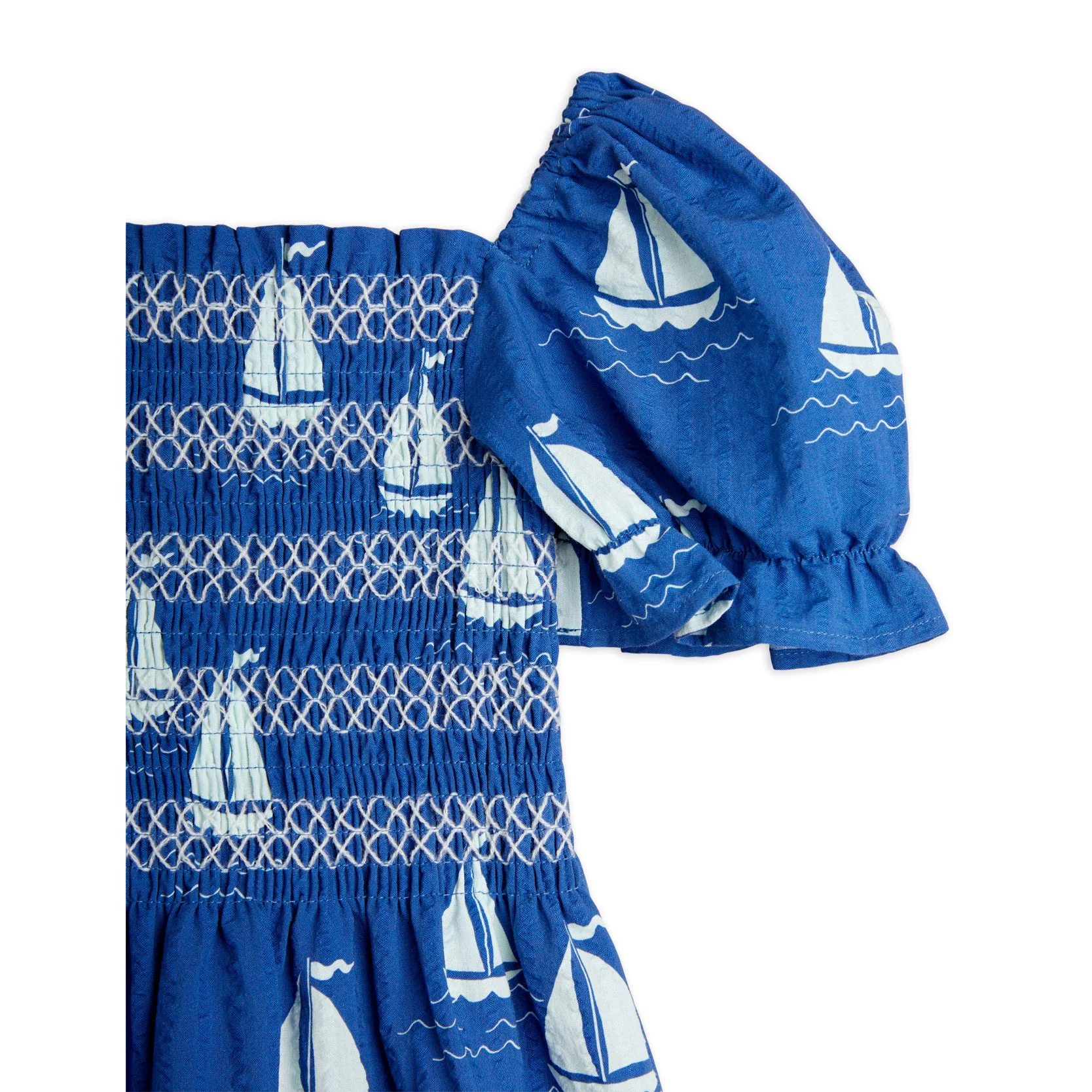 Mini Rodini Blue Sailing Boats Woven Smock Dress - Image 3