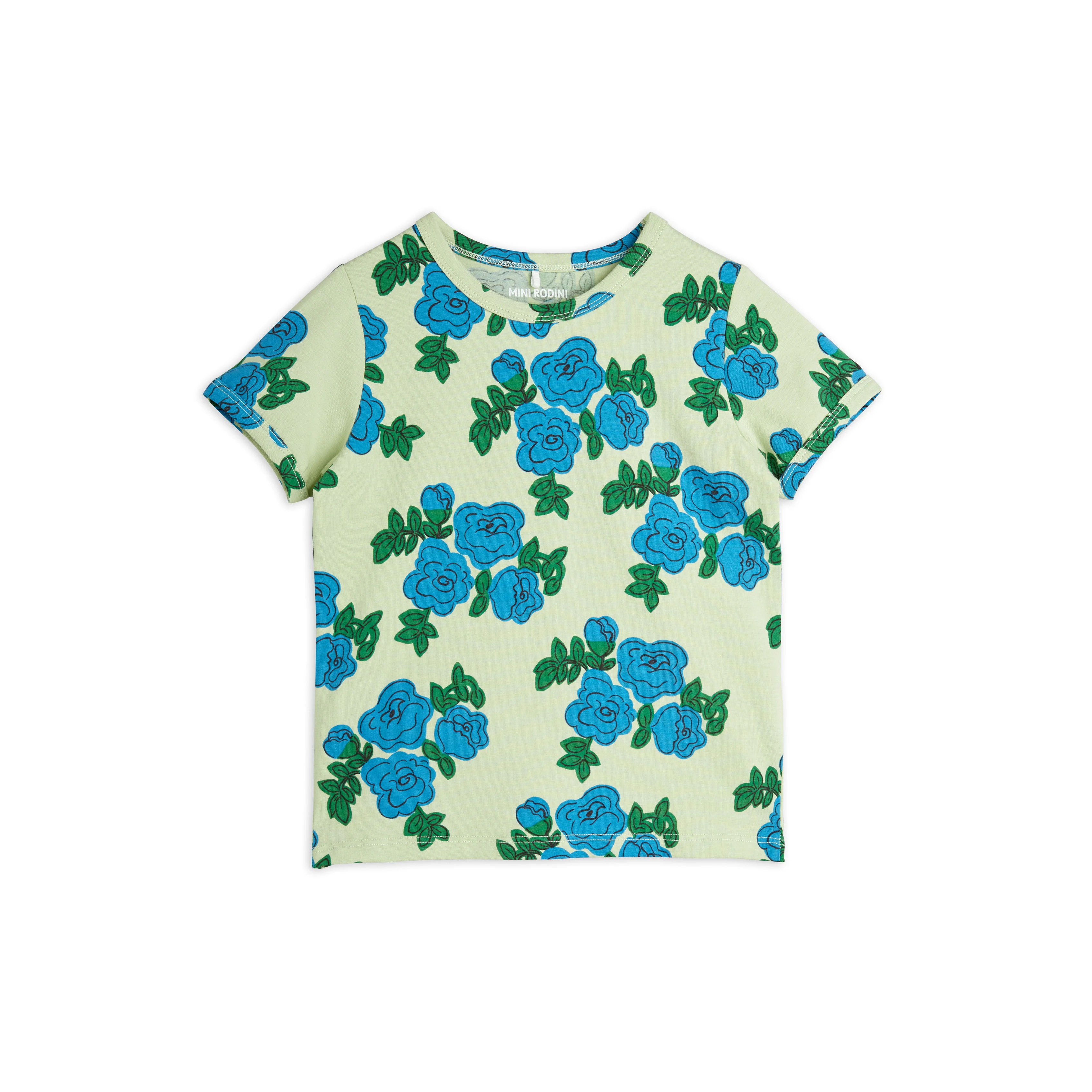Mini Rodini Green Blue Roses Tee