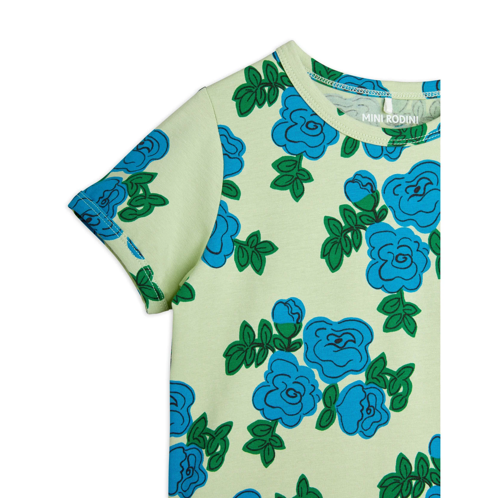 Mini Rodini Green Blue Roses Tee - Image 3
