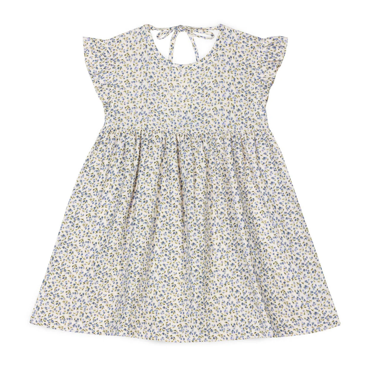 Mipounet Cream/Blue Printed Diana Muslin Dress
