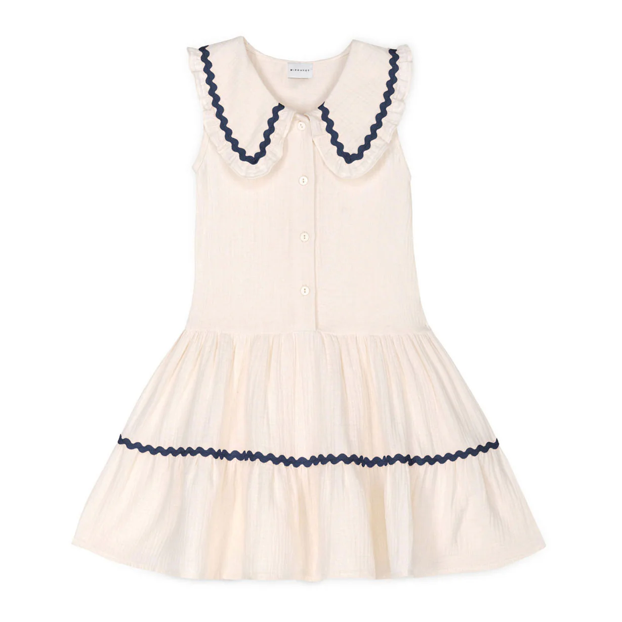 Mipounet Ecru/Navy Trim Althea Muslin Dress