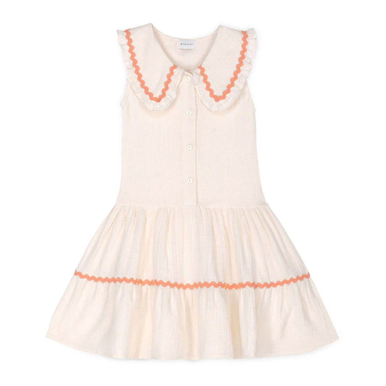 Mipounet Ecru/Salmon Trim Althea Muslin Dress