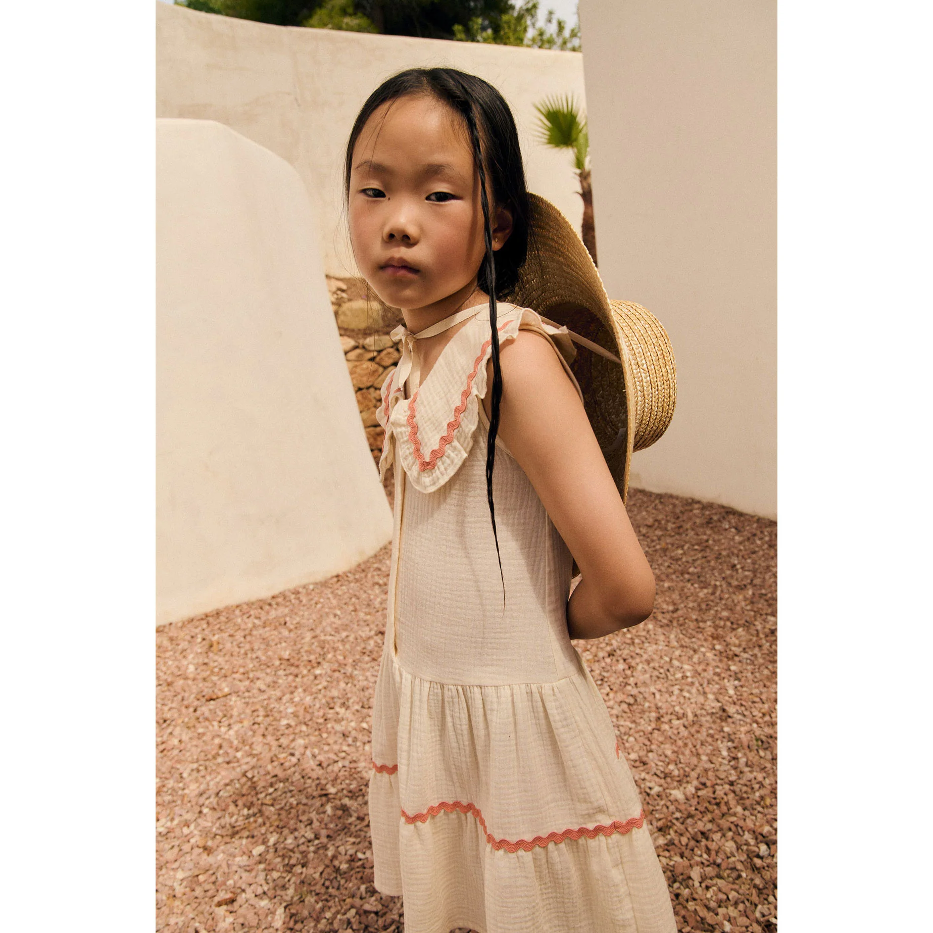 Mipounet Ecru/Salmon Trim Althea Muslin Dress - Image 2