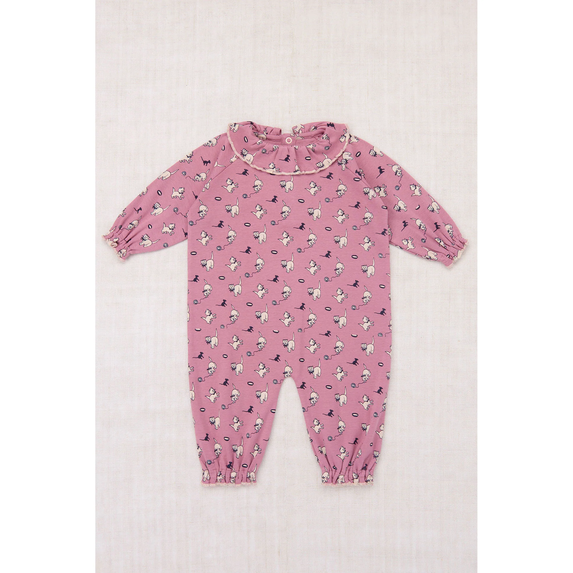 Misha and Puff Antique Rose Cat & Mouse Baby Pierrot Onesie