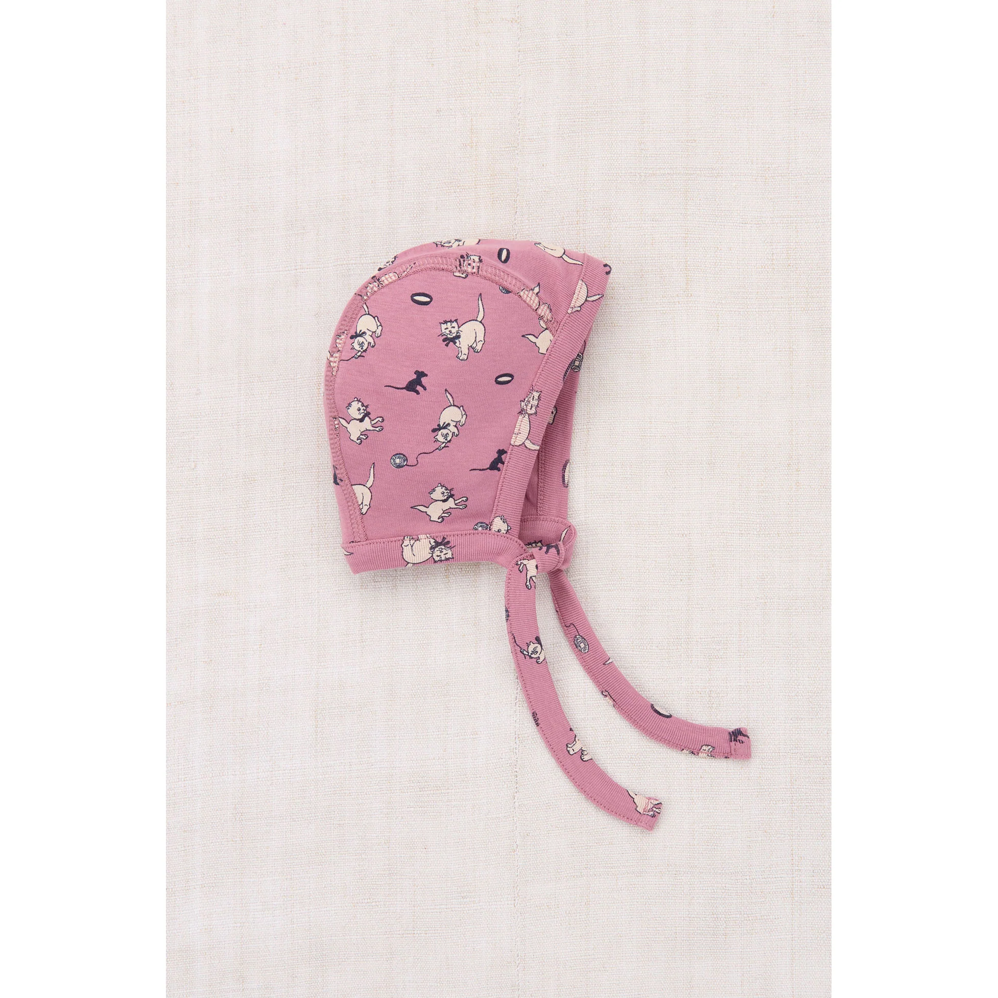 Misha and Puff Antique Rose Cat & Mouse Baby Pima Bonnet