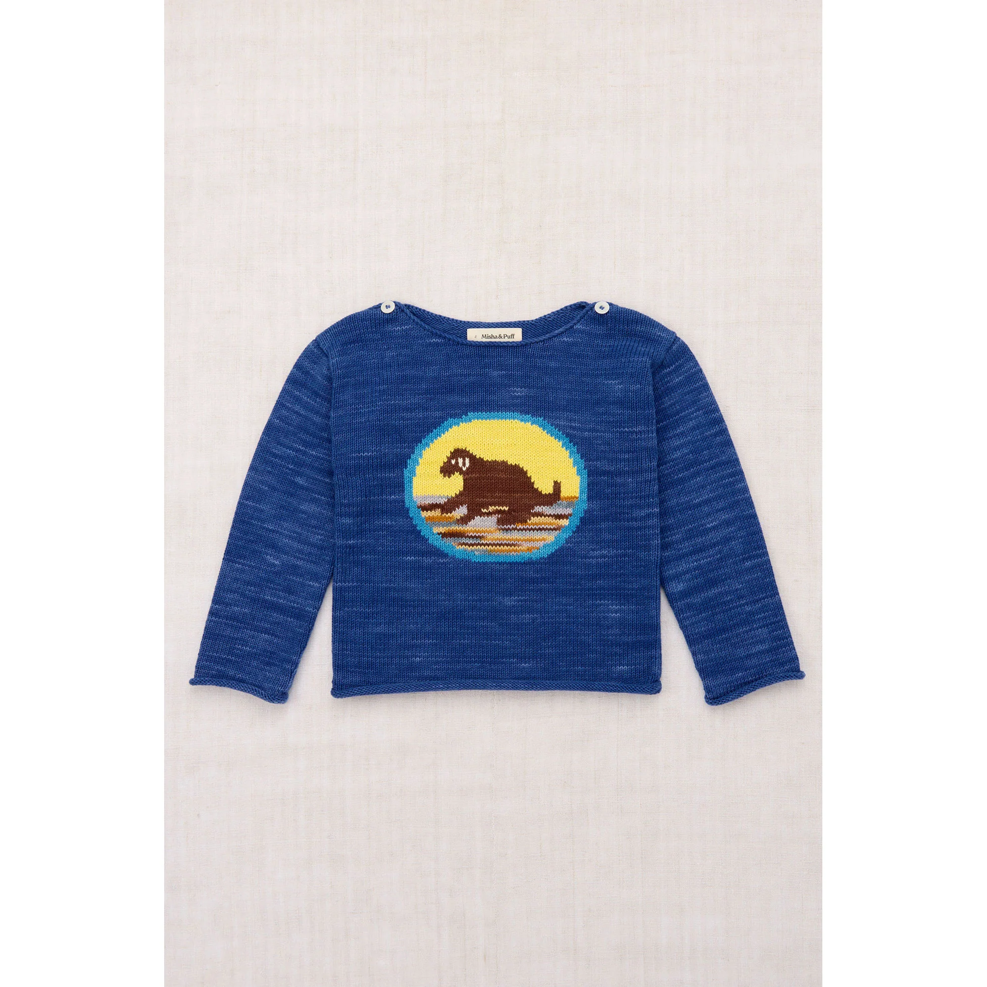 Misha and Puff Blue Ribbon Dog Boatneck Sweater
