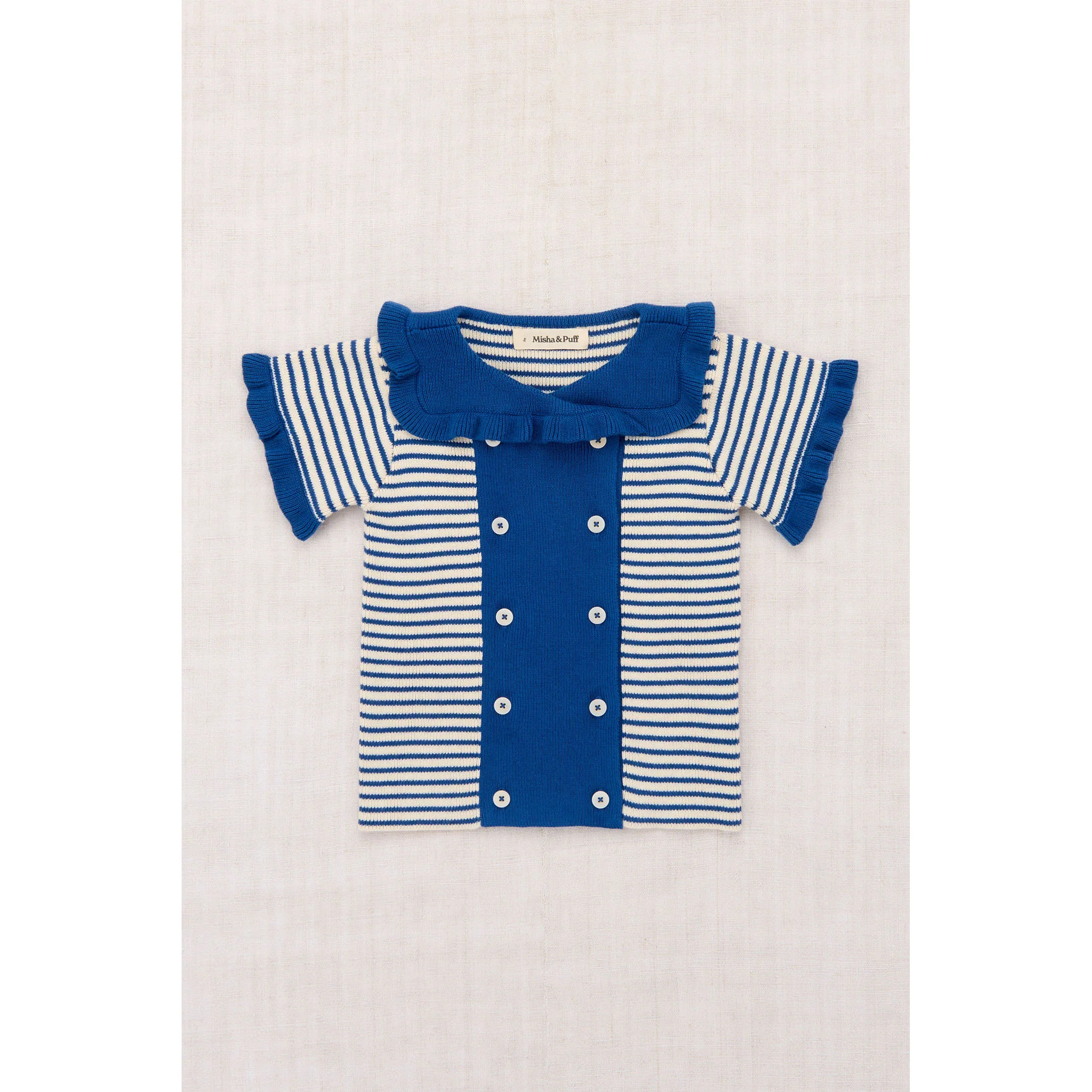 Misha and Puff   Blue Ribbon Stripe Ruffle Sailor Cardigan