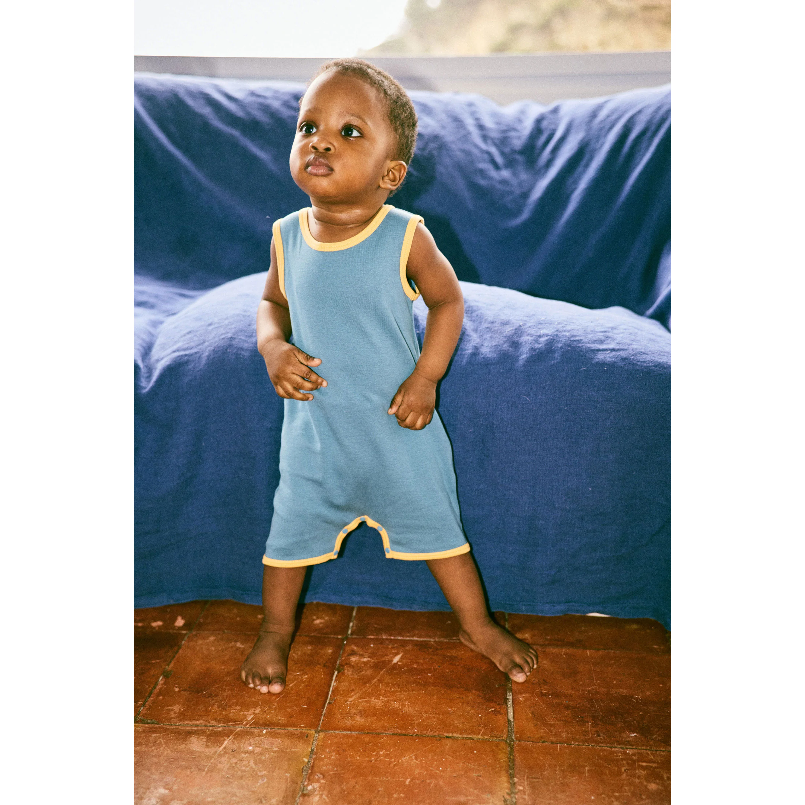 Misha and Puff Blue Slate Baby Tank Romper - Image 2