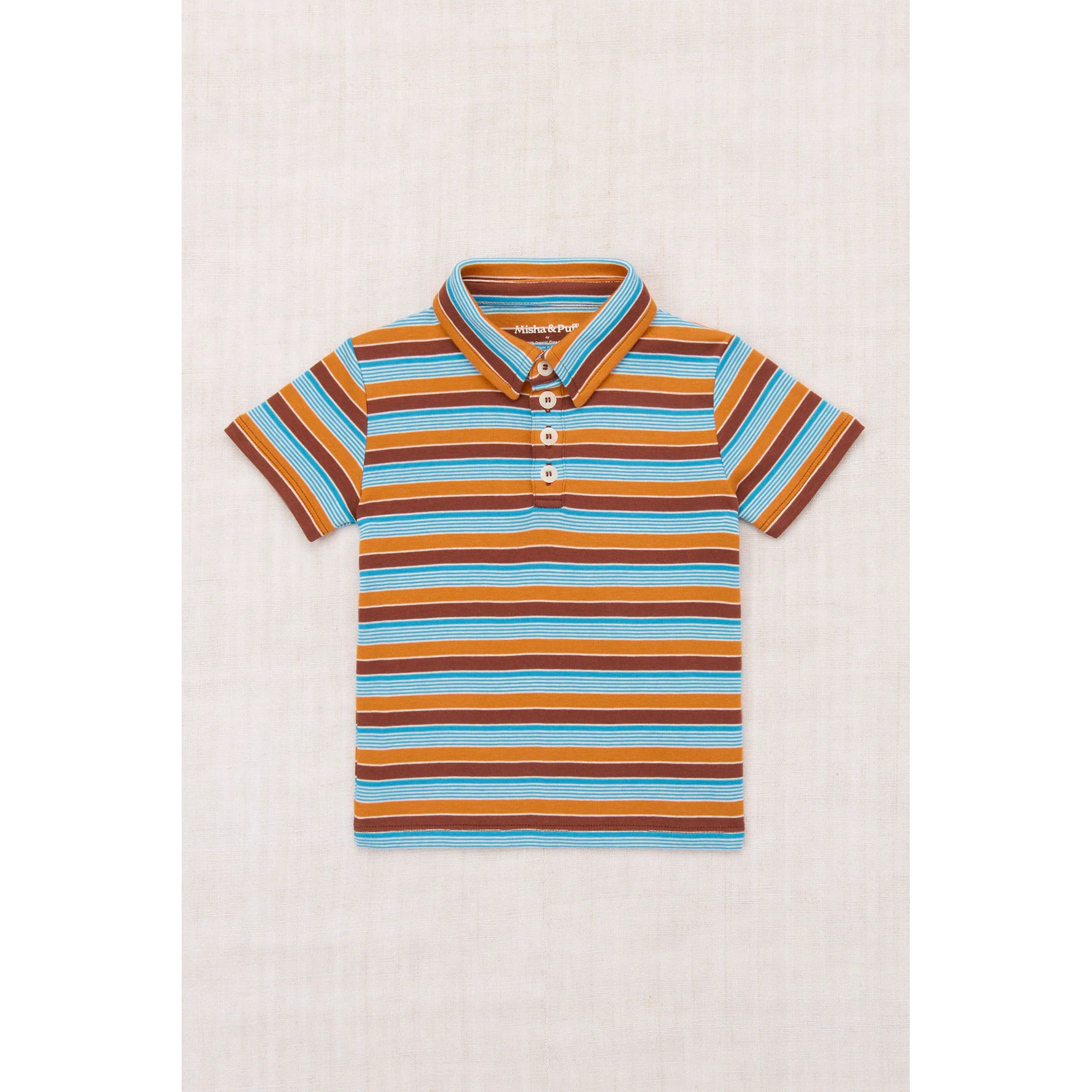 Misha and Puff Bright Sky Avenue Stripe Short Sleeve Polo