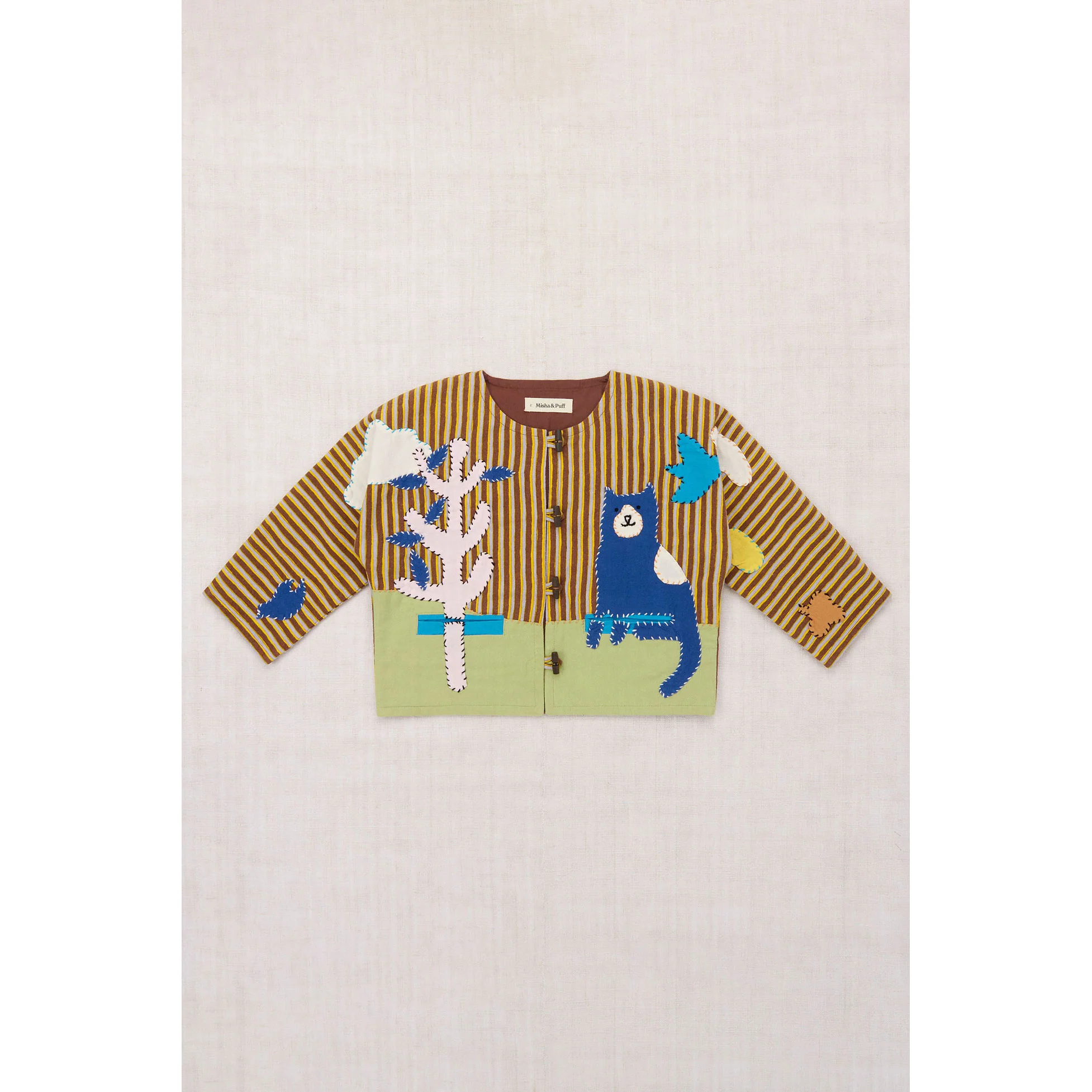 Misha and Puff Cola Painterly Stripe Catscape Applique Cardigan