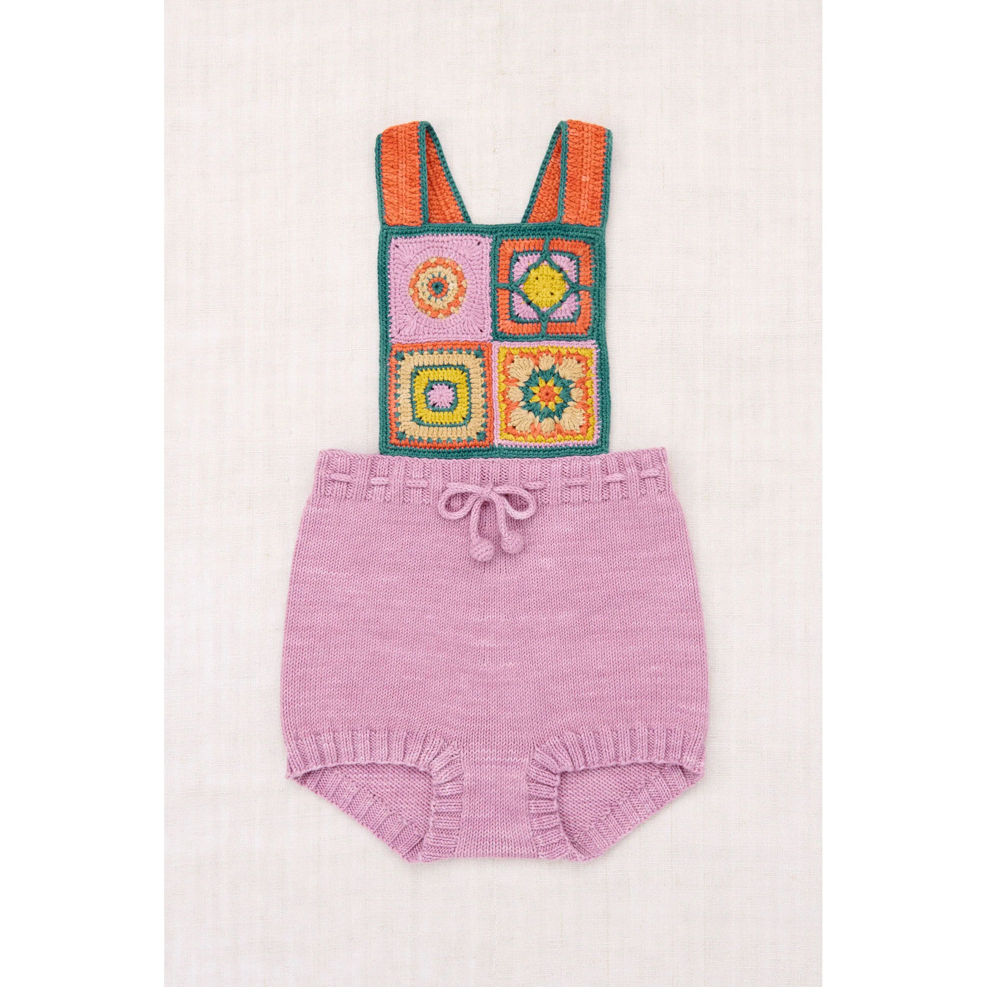 Misha and Puff Hazy Lilac Crochet Afghan Romper