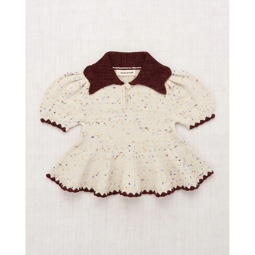 Misha and Puff  Iris Confetti Crochet Trim Puff Top
