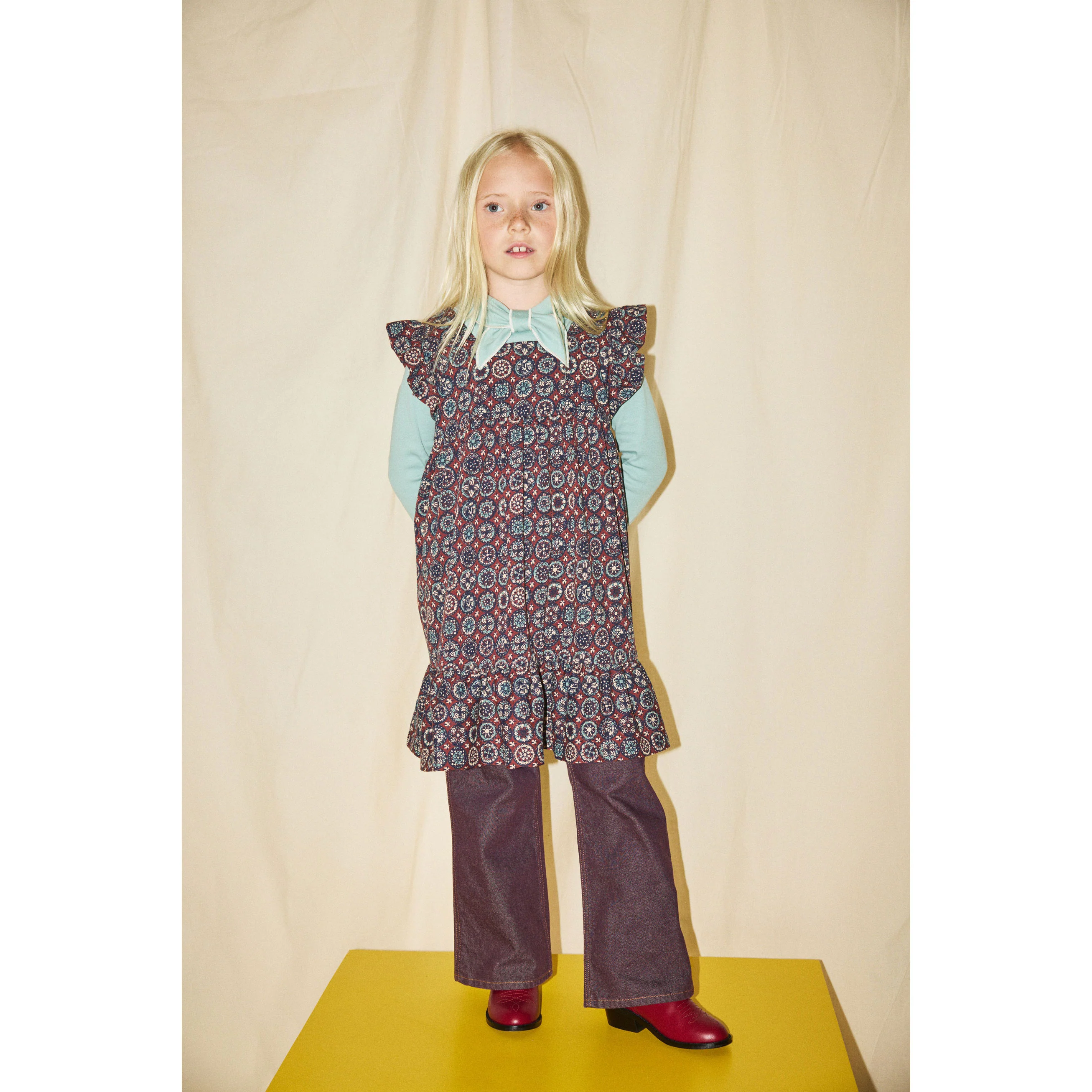 Misha and Puff Madder Root Folk Tile Ruffle Sleeve Dress - Image 2