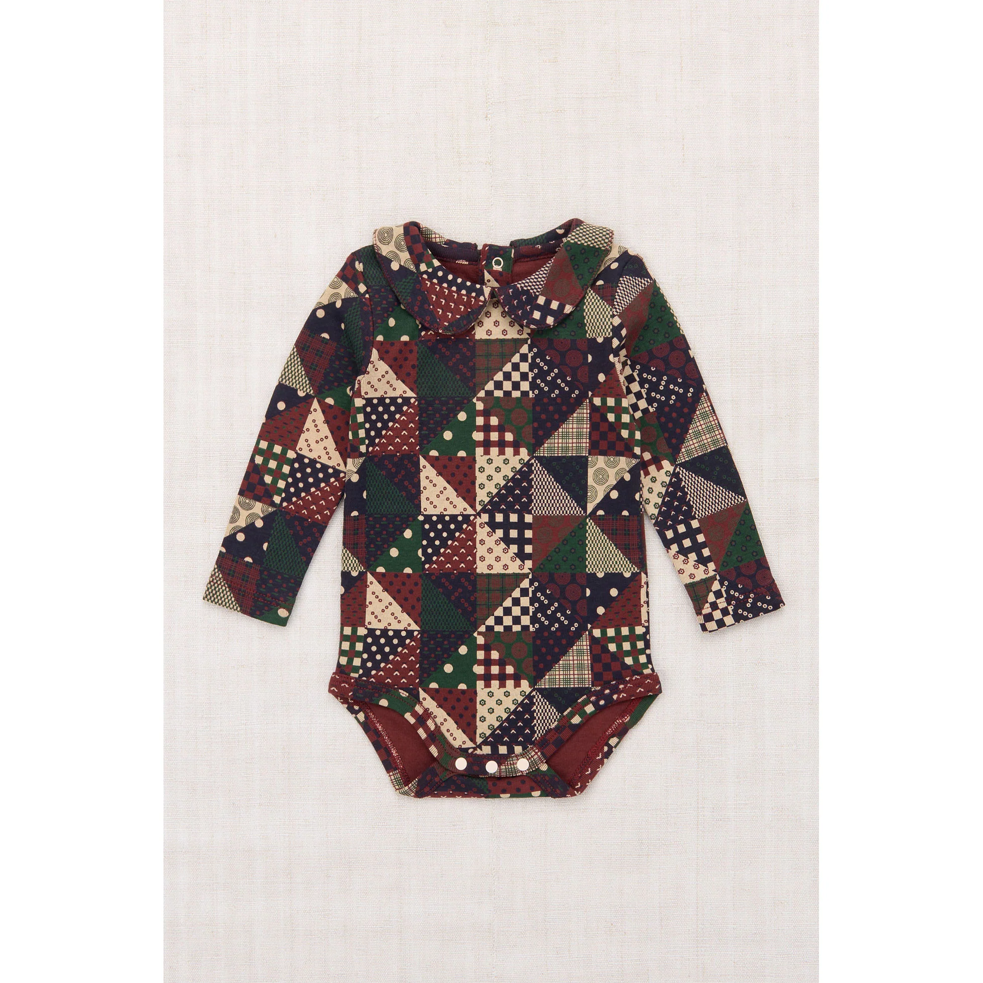 Misha and Puff  Madder Root Patchwork Petit Collar Onesie