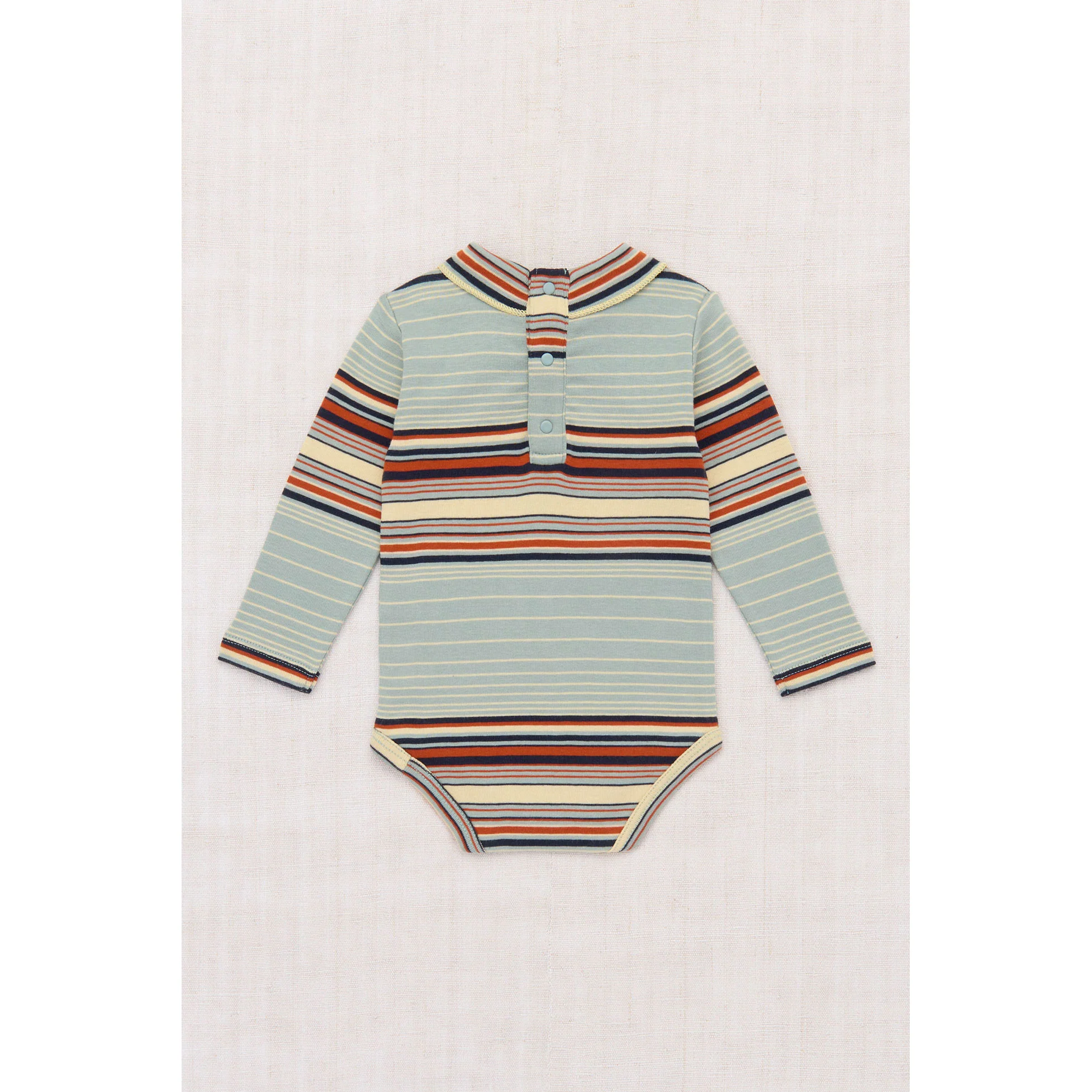 Misha and Puff Overcast Patio Stripe Baby Long Sleeve Scout Onesie - Image 2