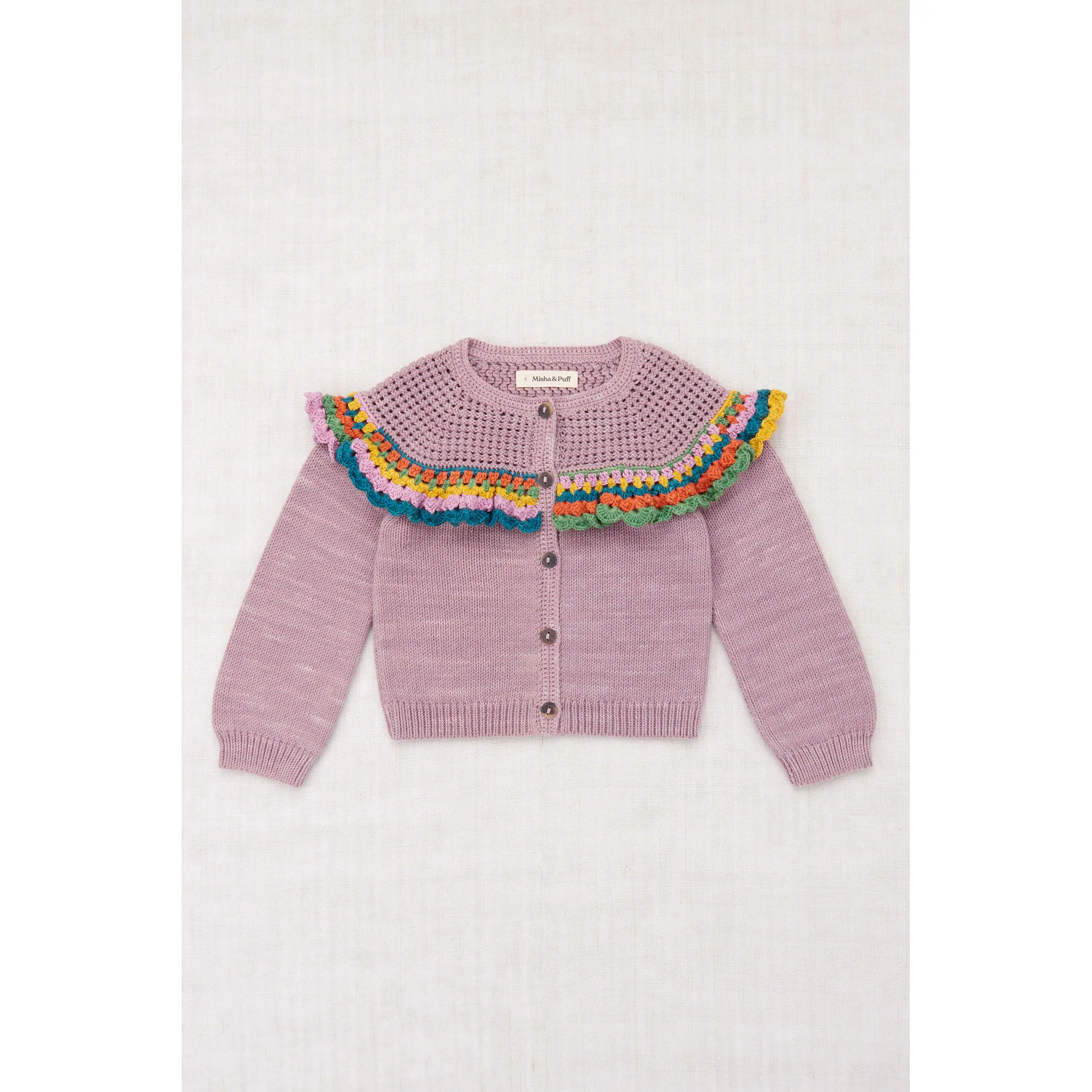 Misha and Puff Plum Petal Crochet Joya Cardigan
