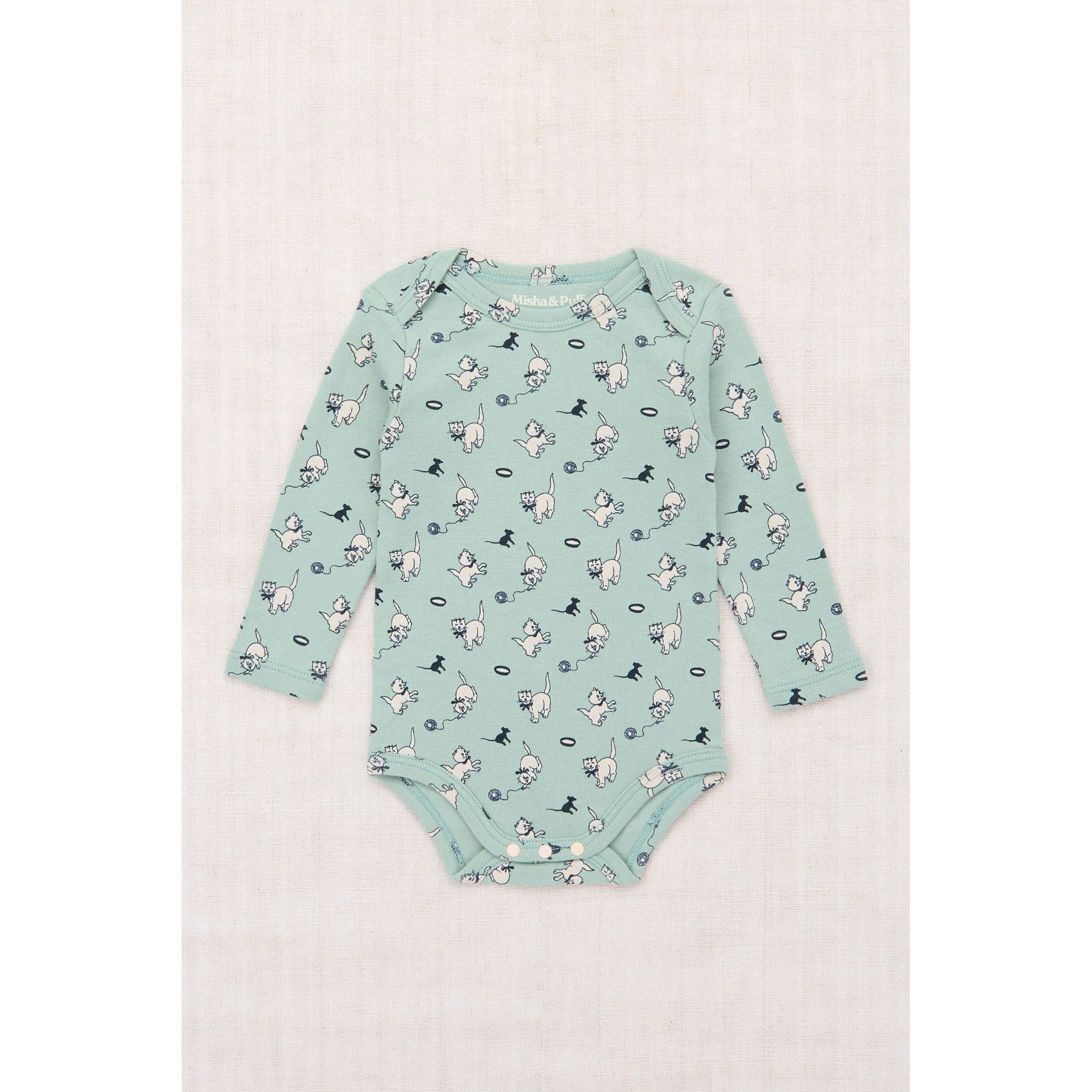 Misha and Puff Sage Cat & Mouse Baby Long Sleeve Lap Onesie