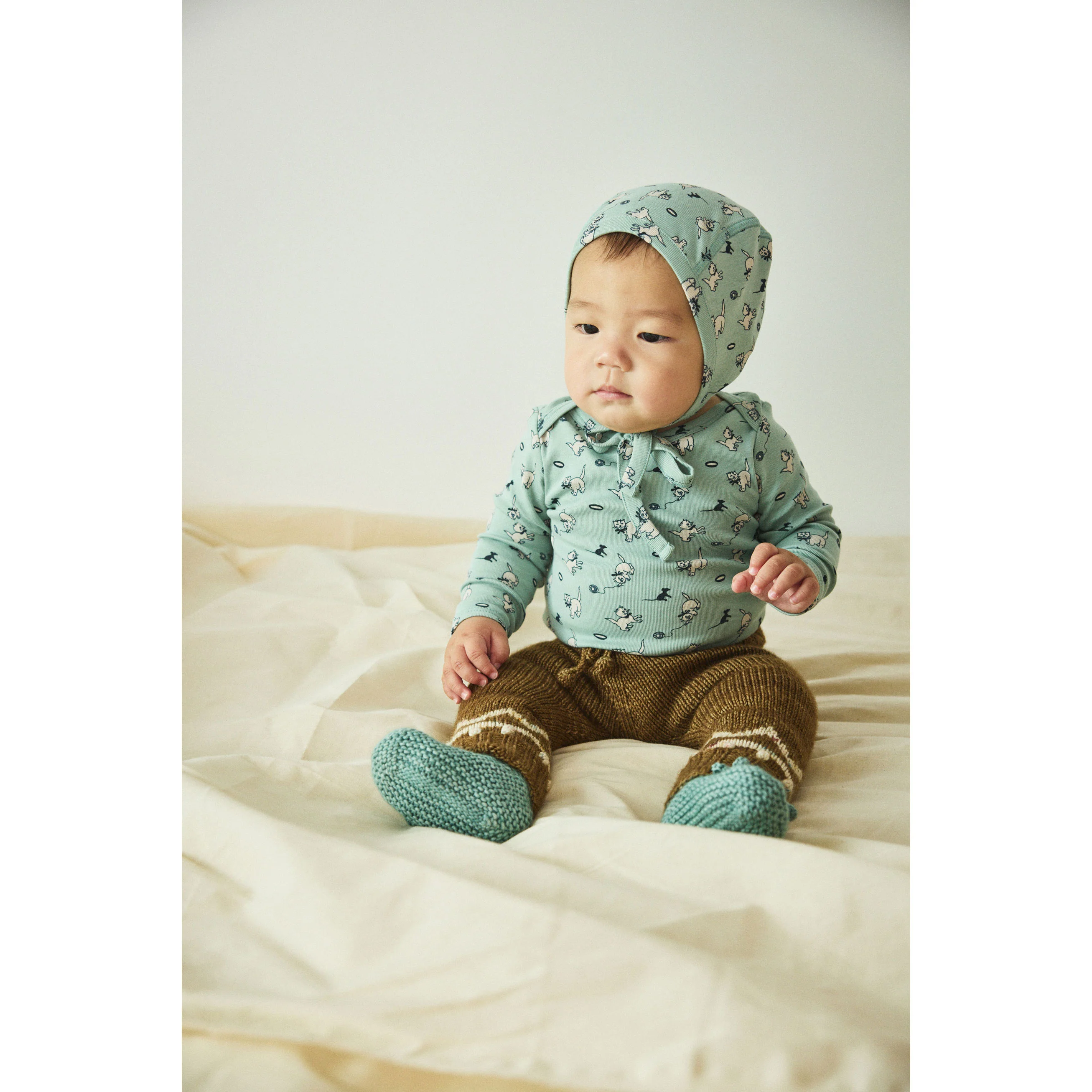 Misha and Puff Sage Cat & Mouse Baby Long Sleeve Lap Onesie - Image 2