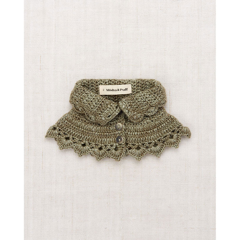 Misha and Puff Seal Gray Crochet Button Collar