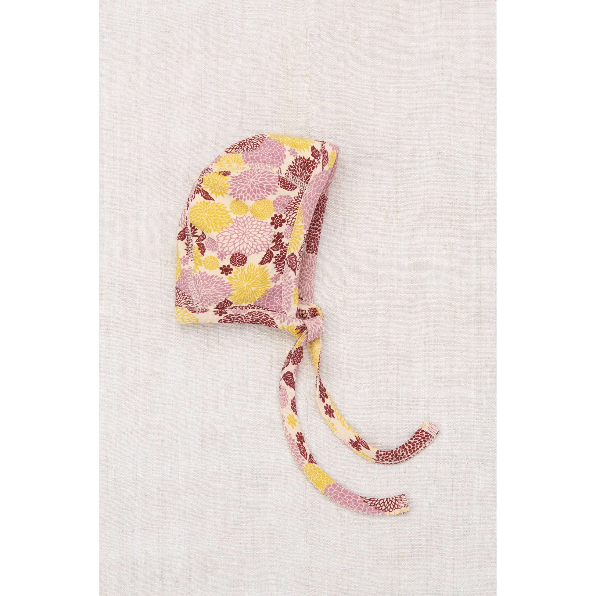 Misha and Puff String/Antique Rose Chrysanthemum Baby Pima Bonnet