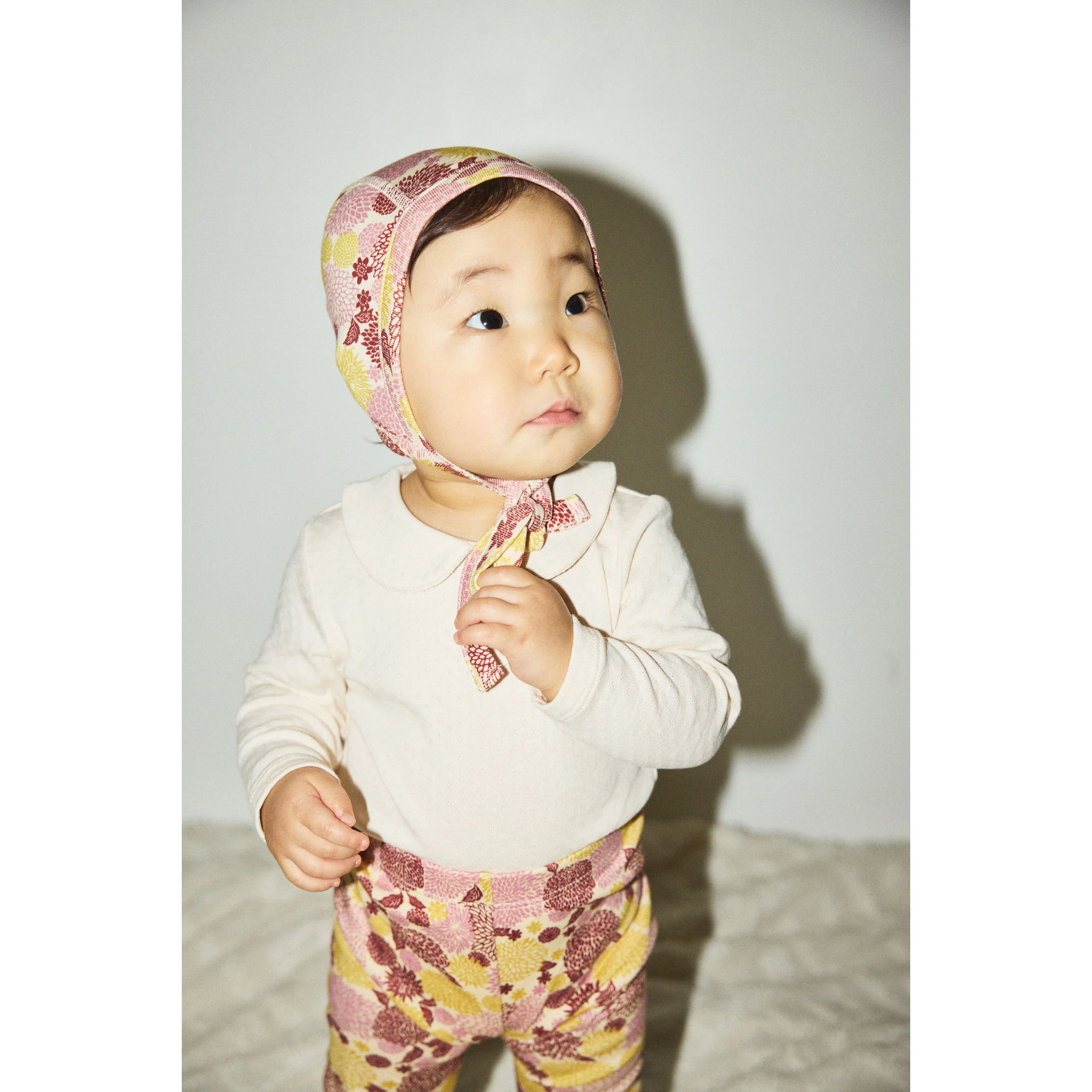 Misha and Puff String/Antique Rose Chrysanthemum Baby Pima Bonnet - Image 2
