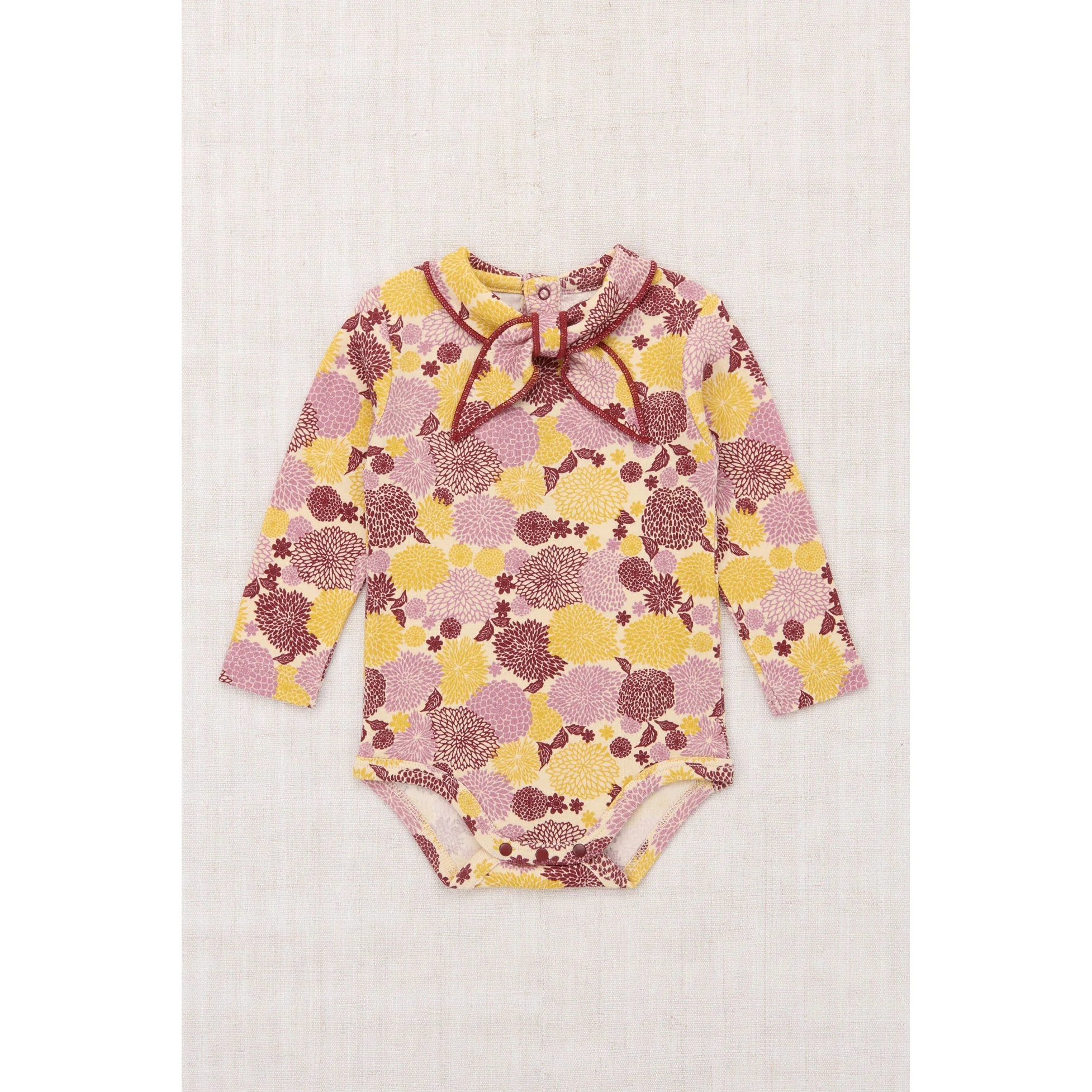 Misha and Puff String/Antique Rose Chrysanthemum Long Sleeve Scout Onesie