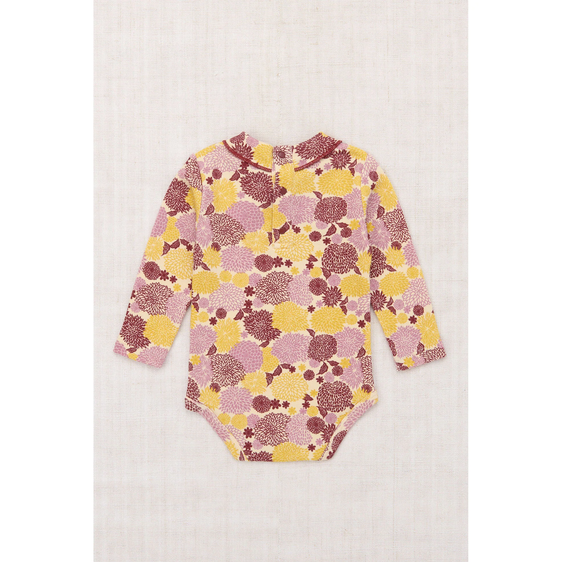 Misha and Puff String/Antique Rose Chrysanthemum Long Sleeve Scout Onesie - Image 2