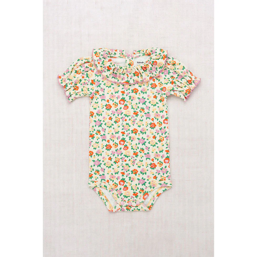Misha and Puff String/Hazy Lilac Brimfield Balloon Sleeve Paloma Onesie