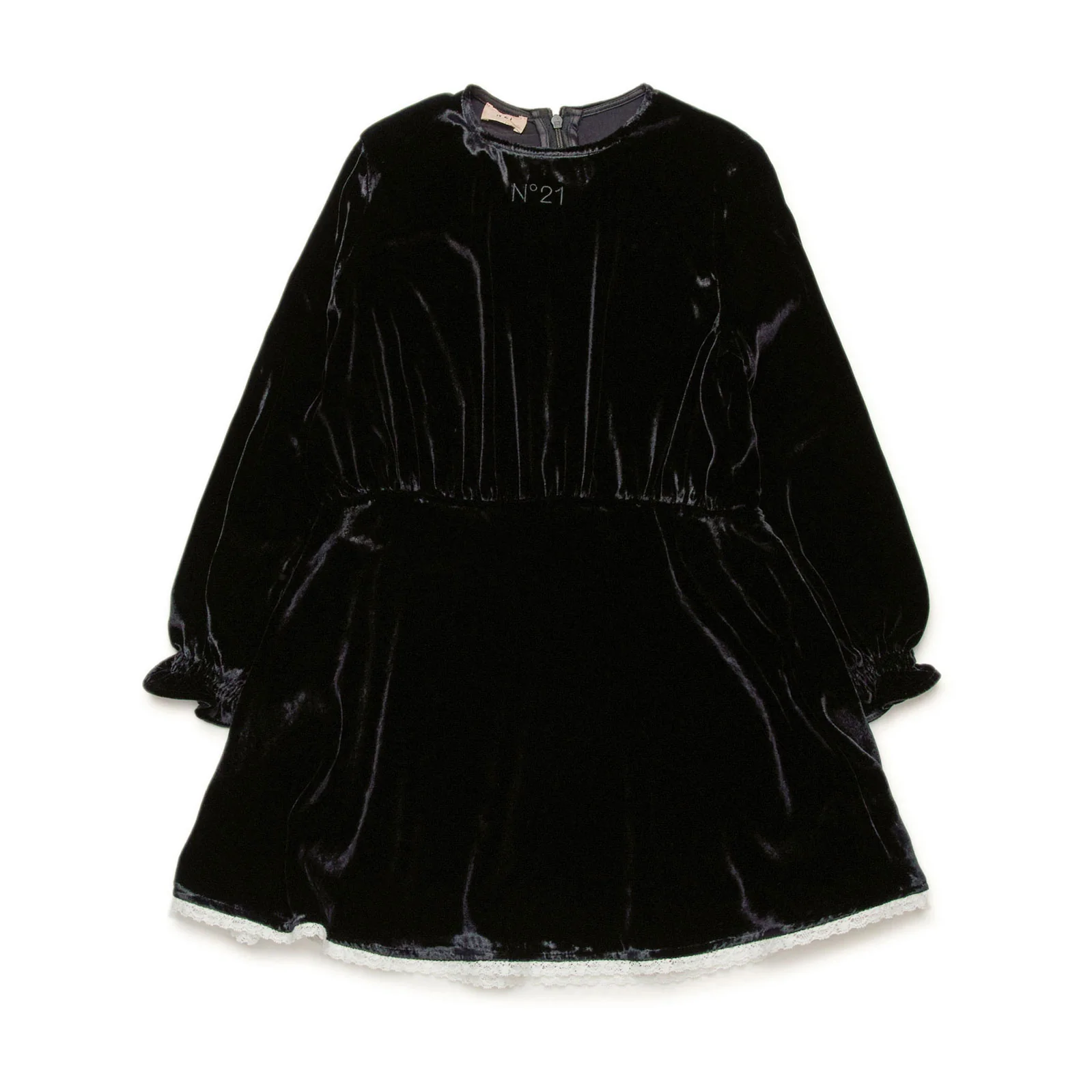 N21 Black Smooth Velvet Dress With Lace