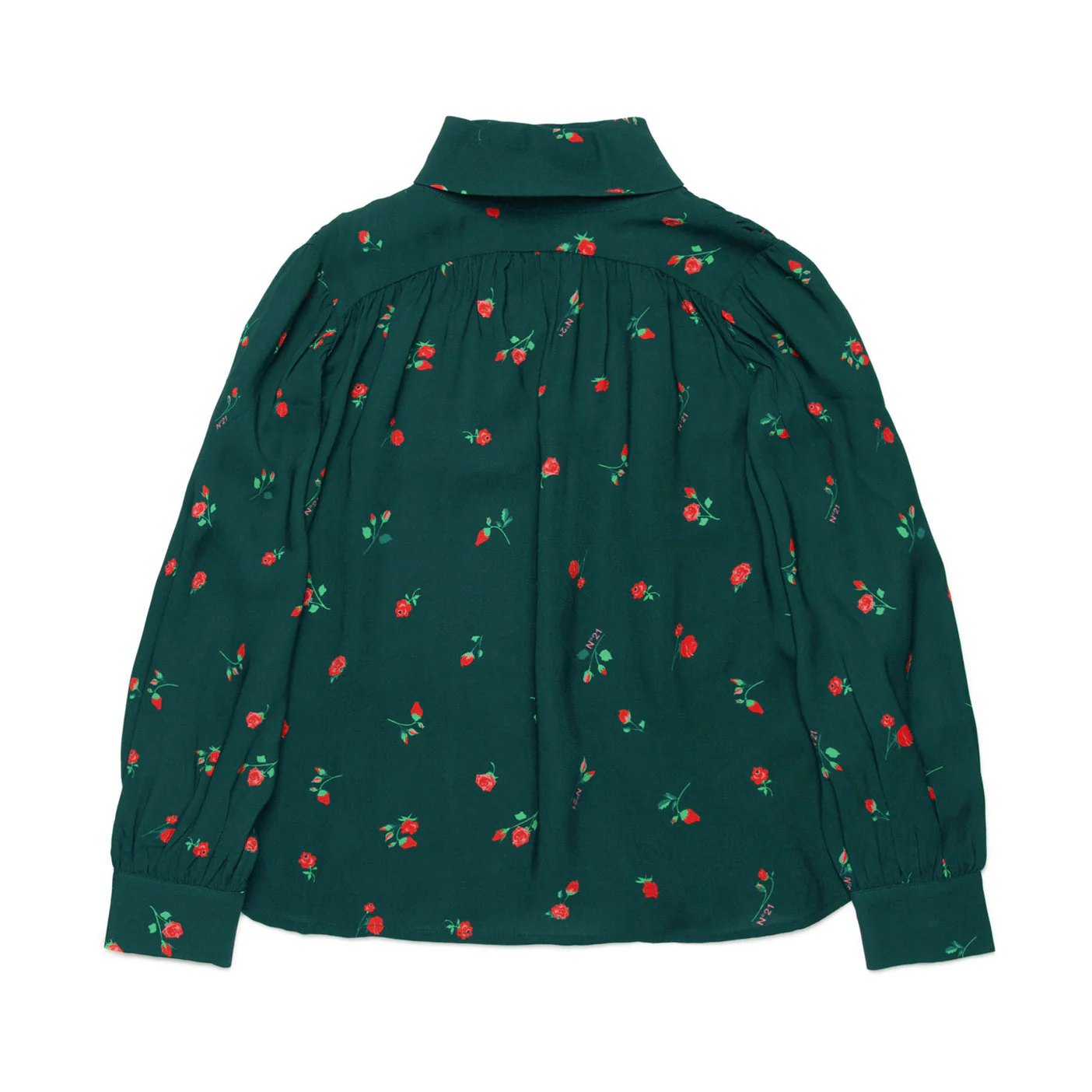 N21 Forest Green All Over Rose Crepe Shirt - Image 2