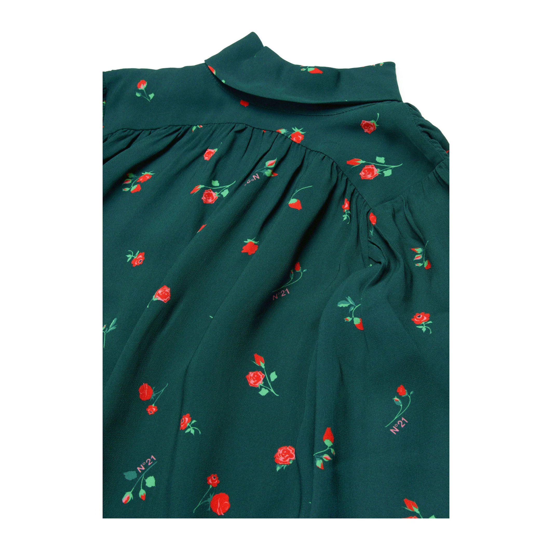 N21 Forest Green All Over Rose Crepe Shirt - Image 3