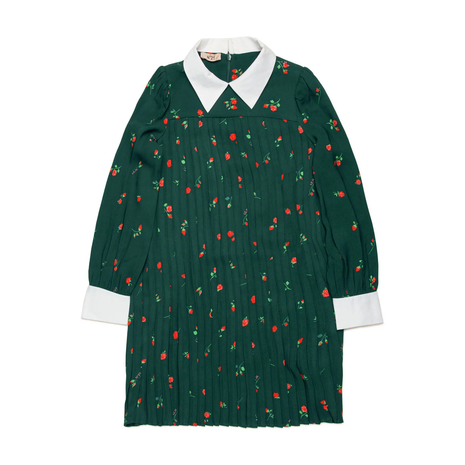 N21 Forest Green All Over Rose Crepe Shirt Dress
