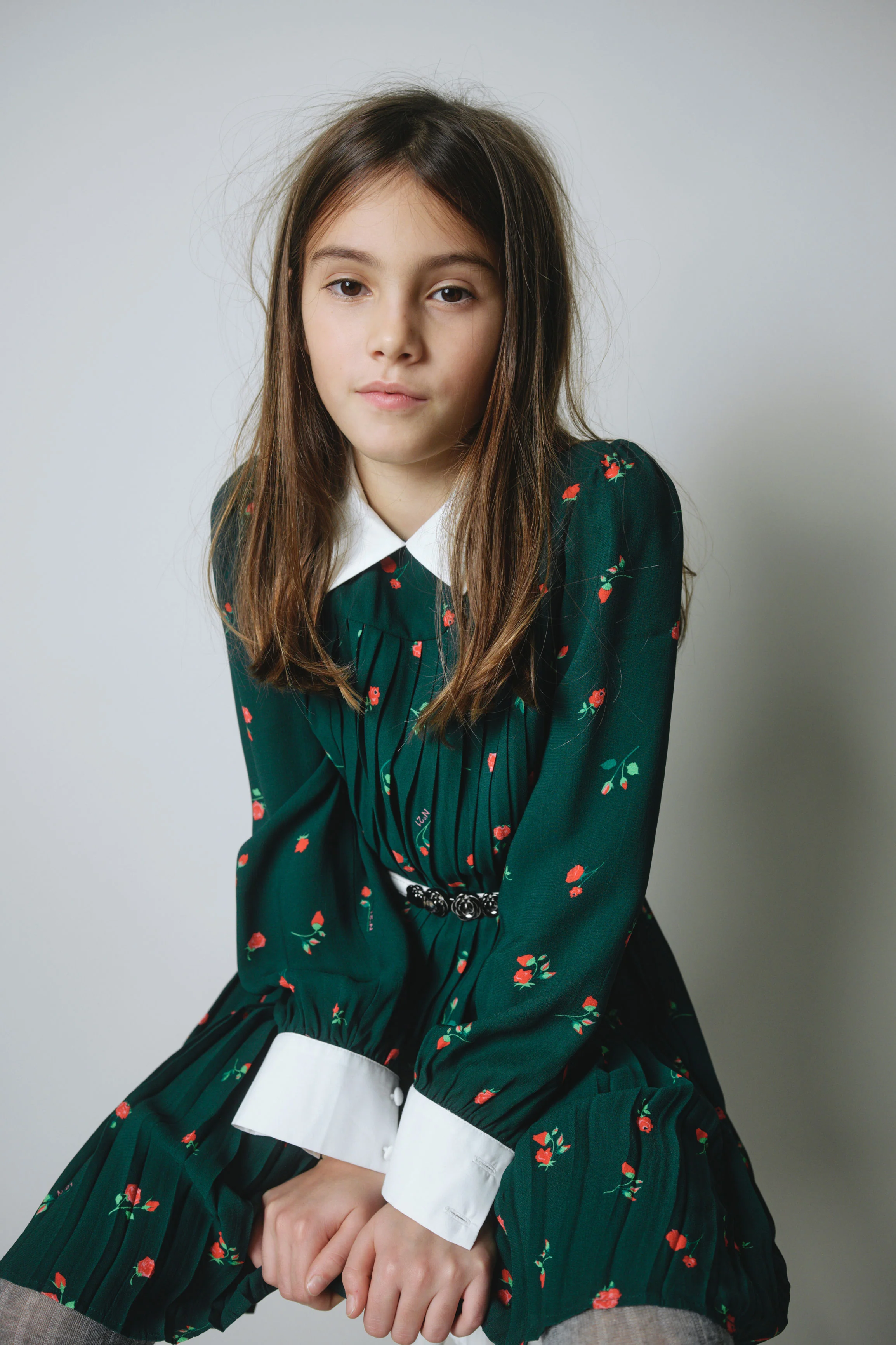 N21 Forest Green All Over Rose Crepe Shirt Dress - Image 2