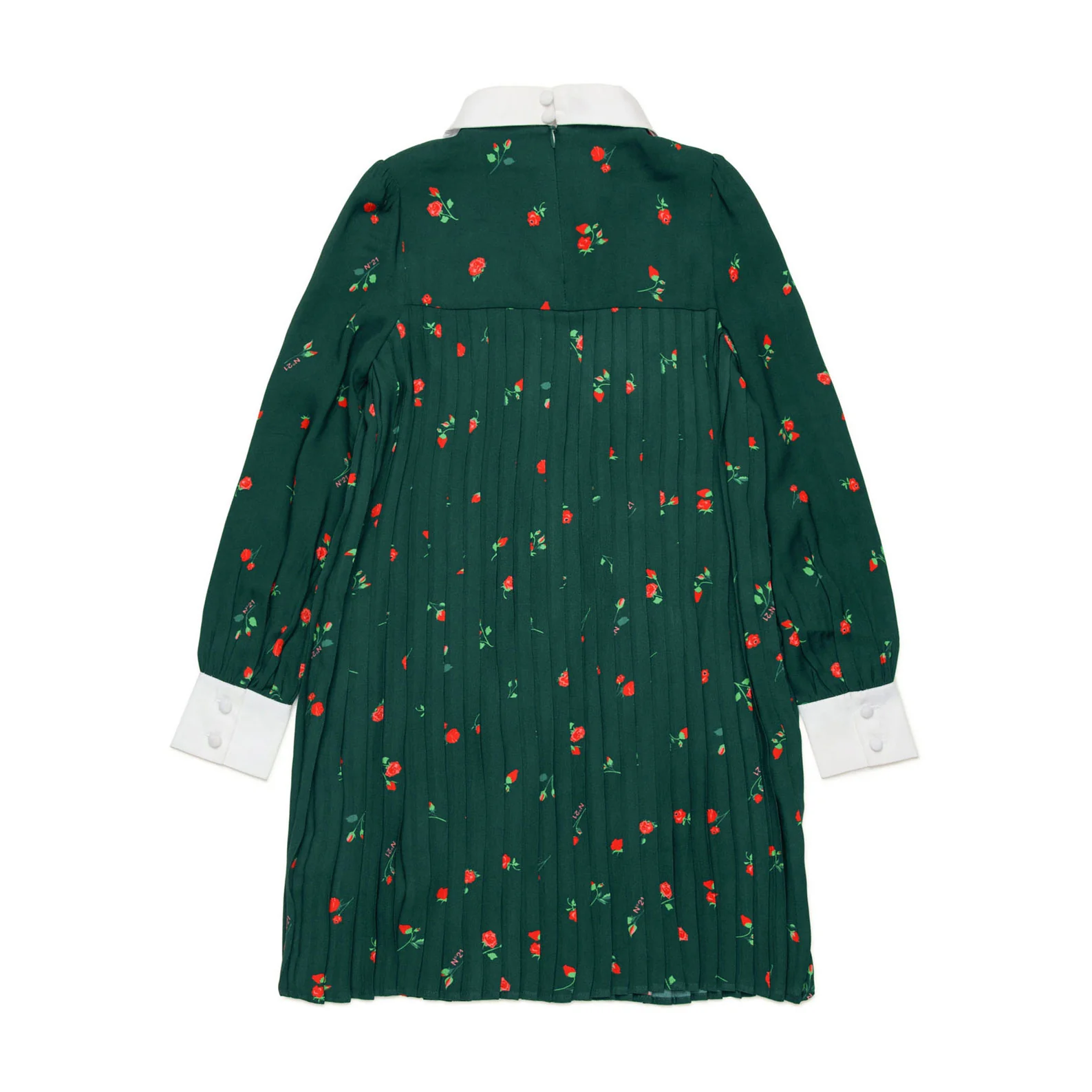 N21 Forest Green All Over Rose Crepe Shirt Dress - Image 3