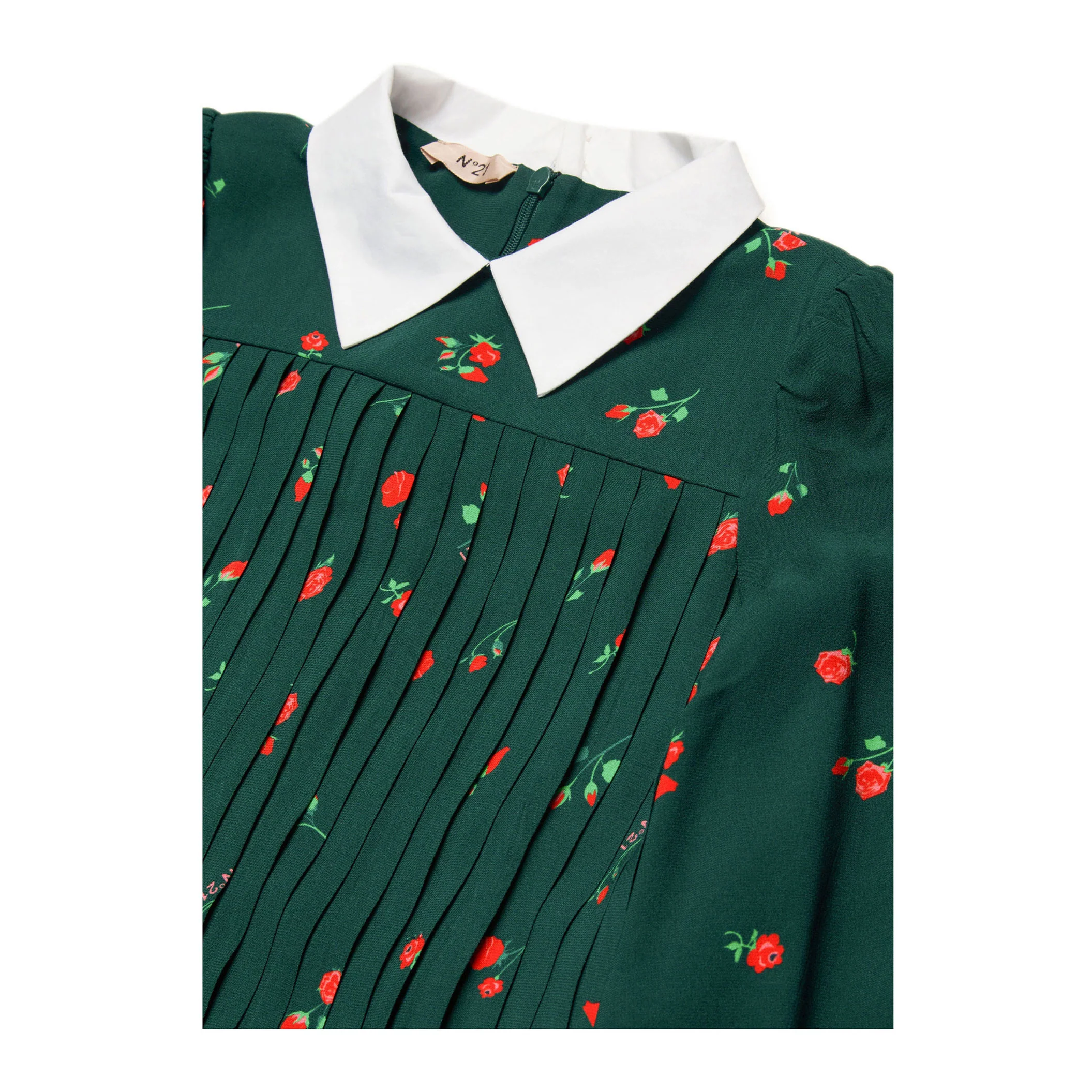 N21 Forest Green All Over Rose Crepe Shirt Dress - Image 4
