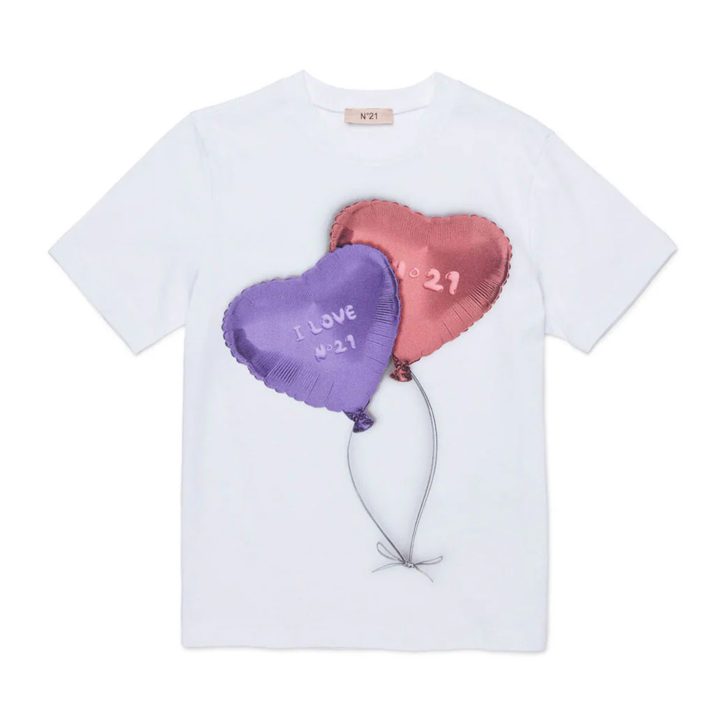N21  White Balloon Graphic Logo Tee