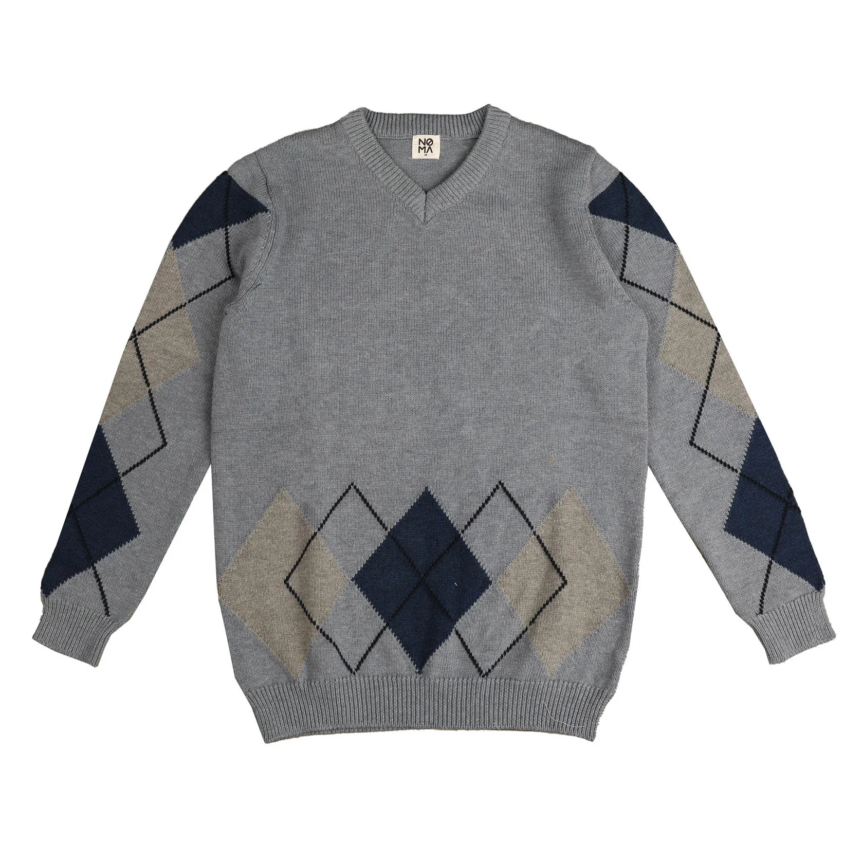 Noma Grey Argyle Knit Sweater