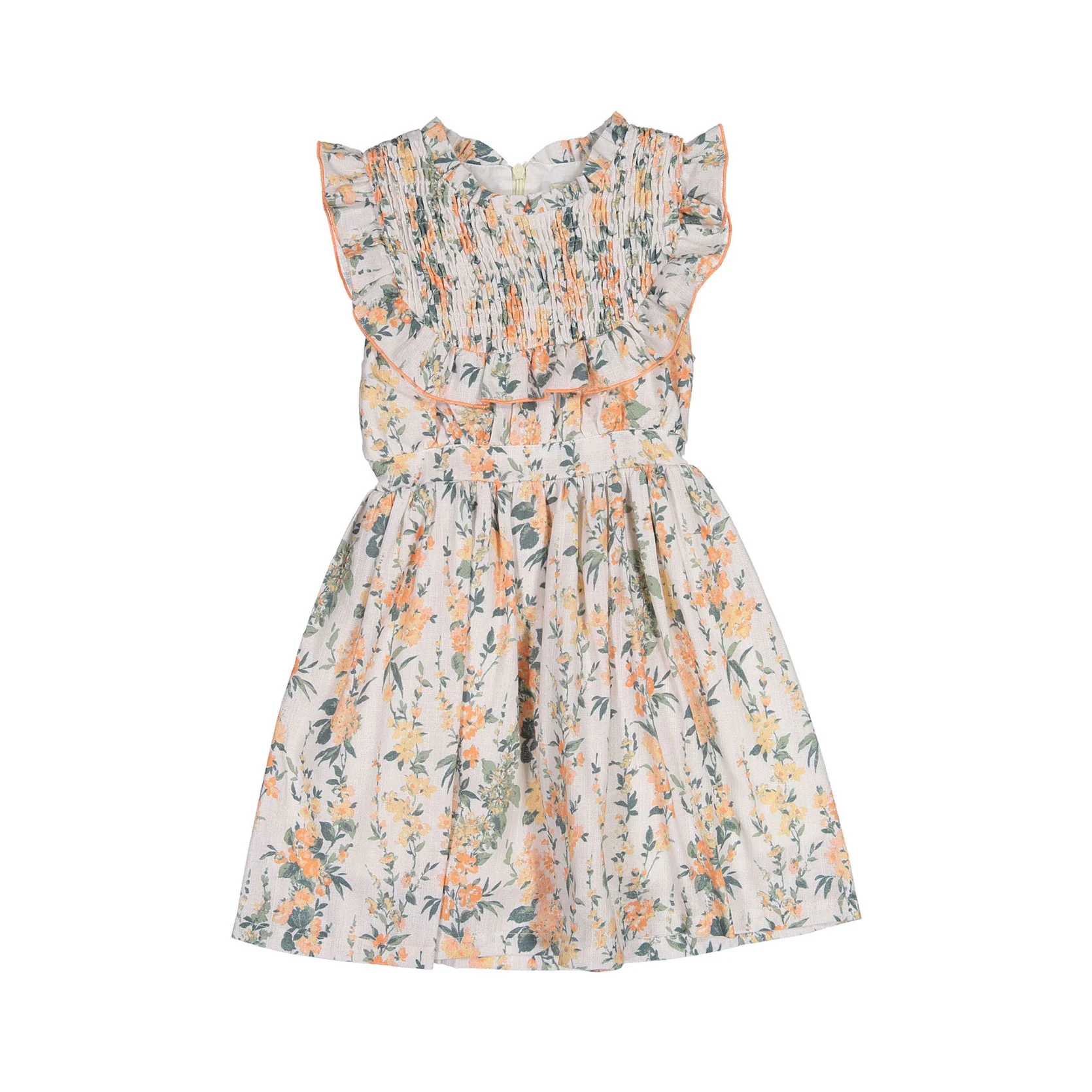 Nueces Coral Flower Charm Smocked Midi Dress