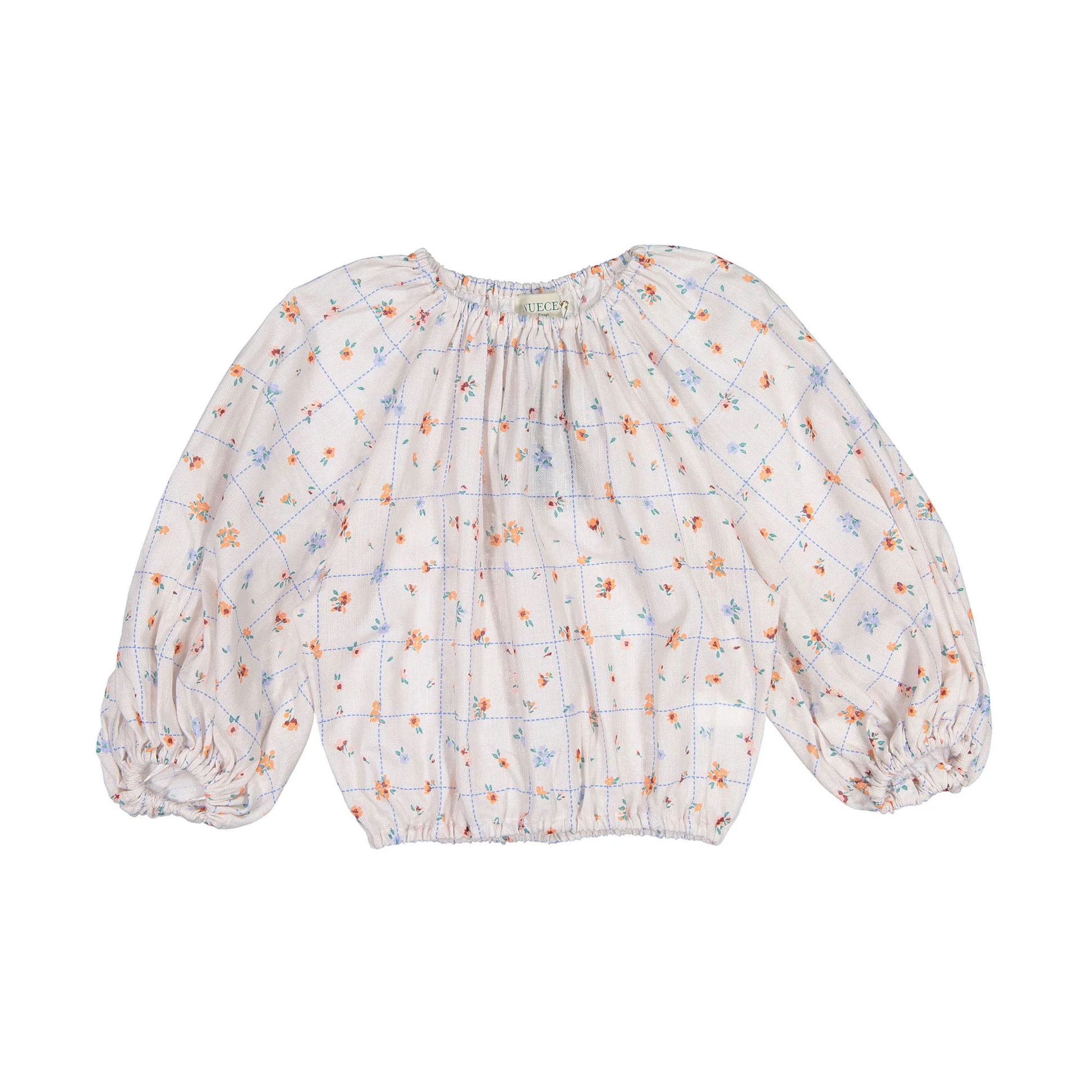 Nueces Coral Flower Plaid Tropical Puffed Top