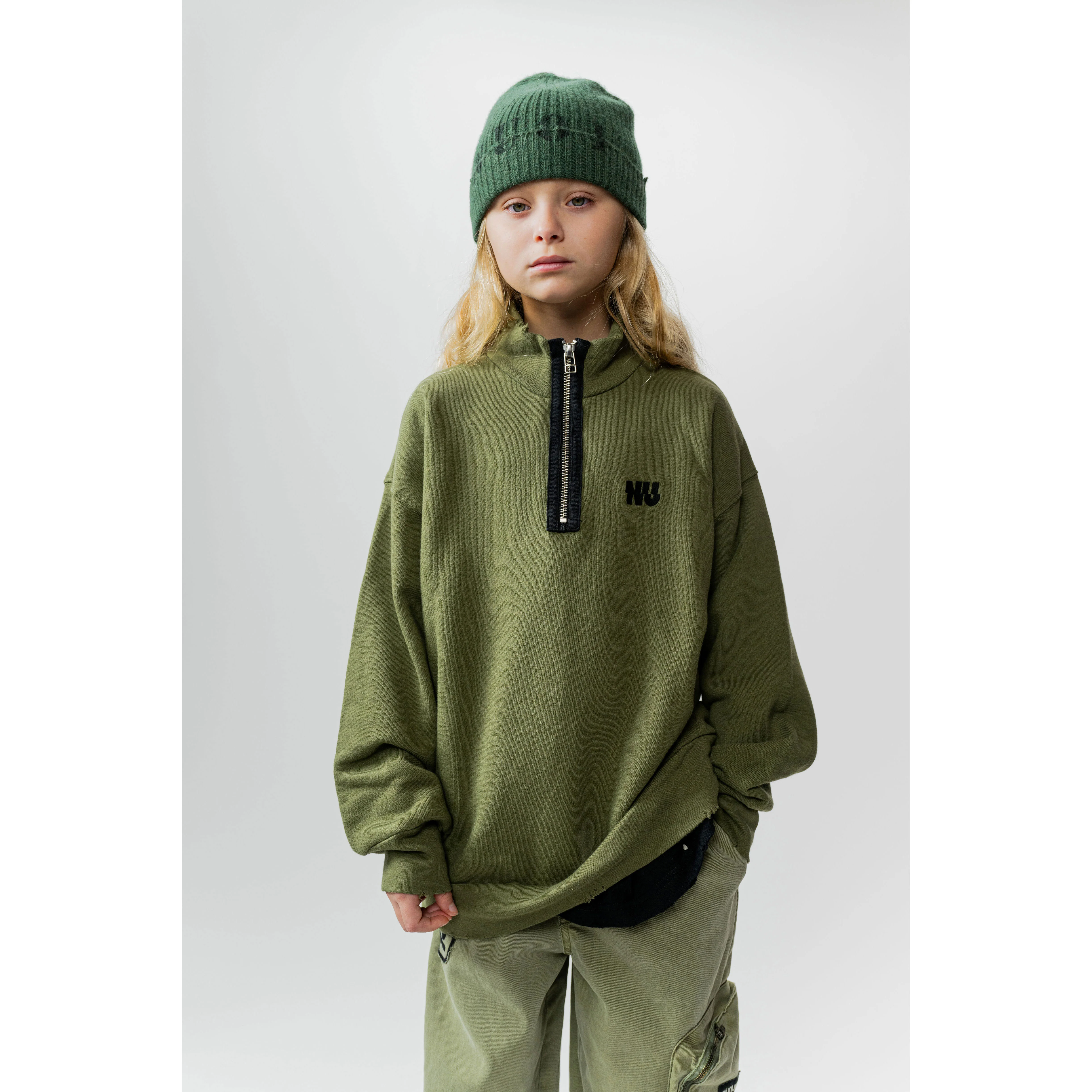 NUNUNU Olive 1/2 Zip Sweatshirt - Image 3