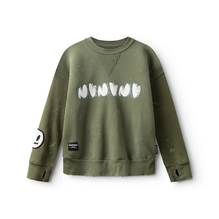 NUNUNU Olive Vintage Smile Sweatshirt