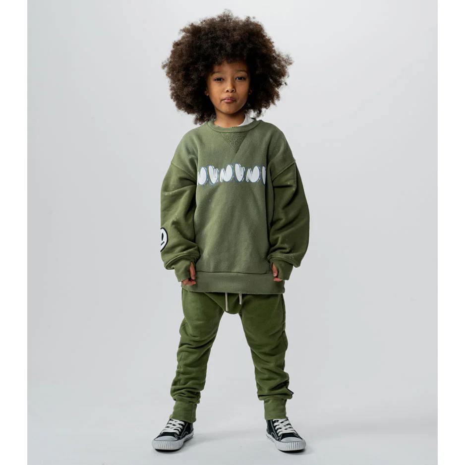 NUNUNU Olive Vintage Smile Sweatshirt - Image 2