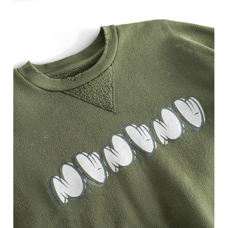 NUNUNU Olive Vintage Smile Sweatshirt - Image 4