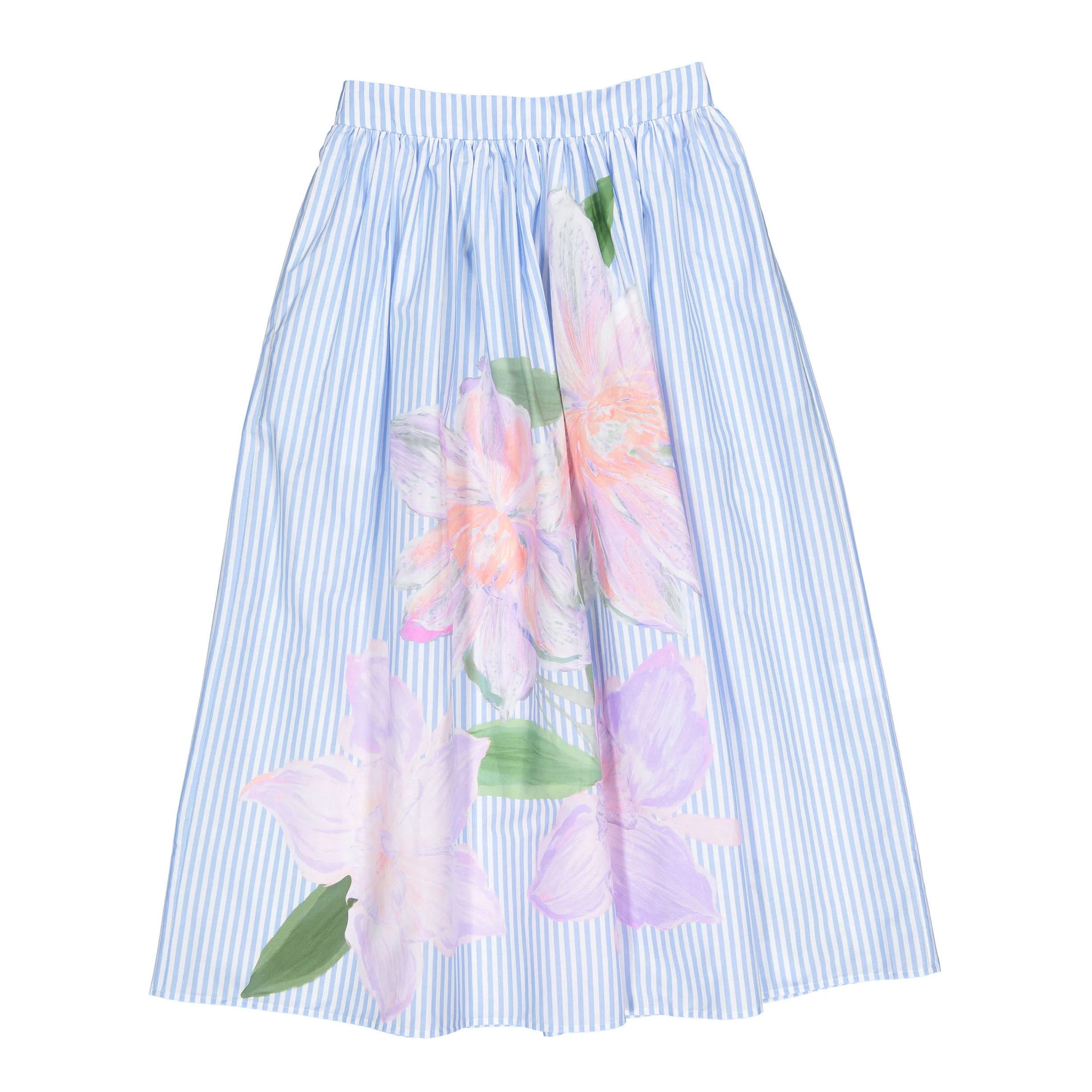 Olivia Rohde Blue Stripe Floer Print Skirt
