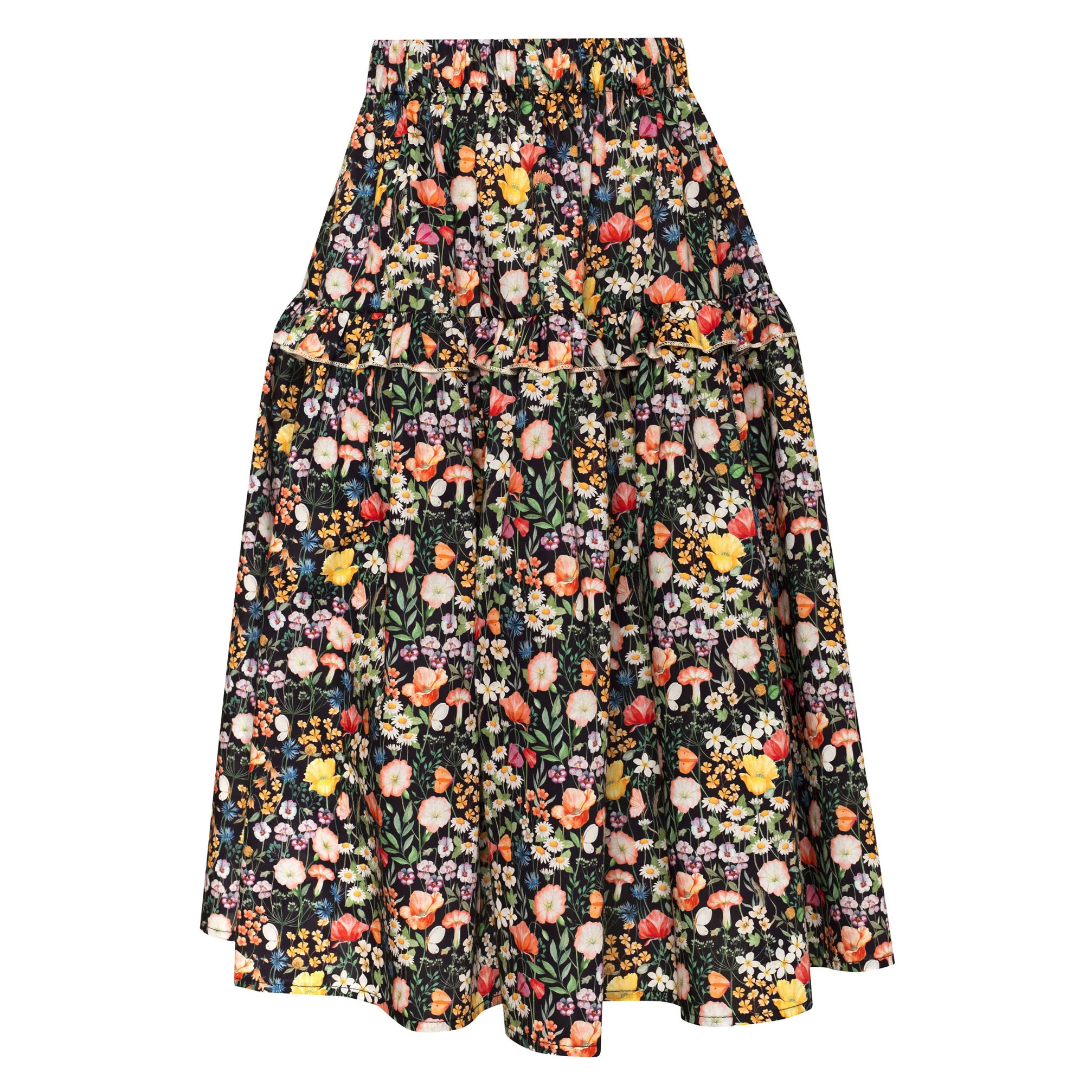 Paade Mode Black Wildflower Cotton Long Skirt