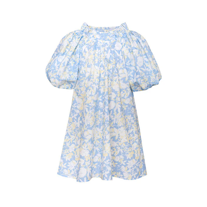 Paade Mode Blue Anemone Cotton Puff Sleeve Dress