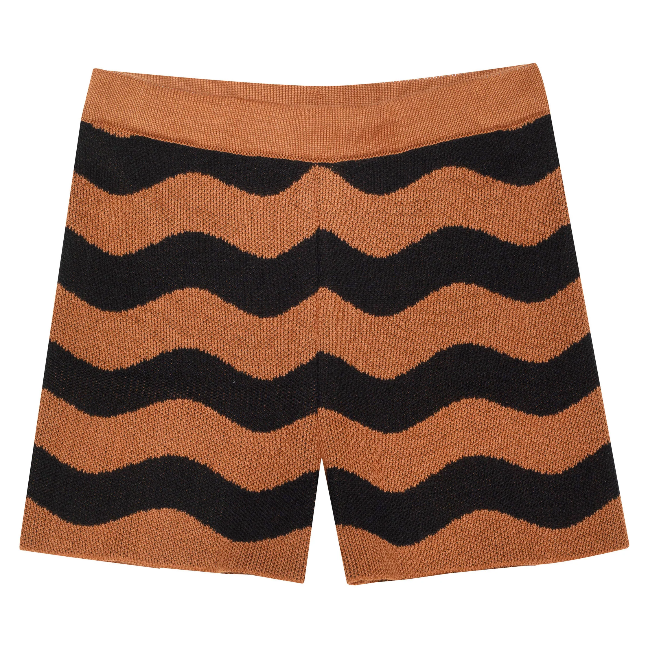 Paade Mode Brown Wave Knit Cotton Shorts
